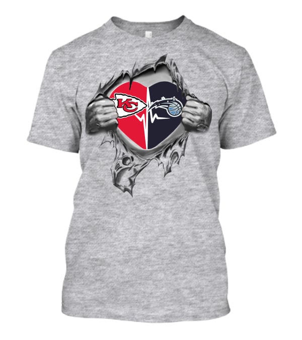 Chiefs Orlando Magic Heartbeat Logo Split With Ripped T-Shirt