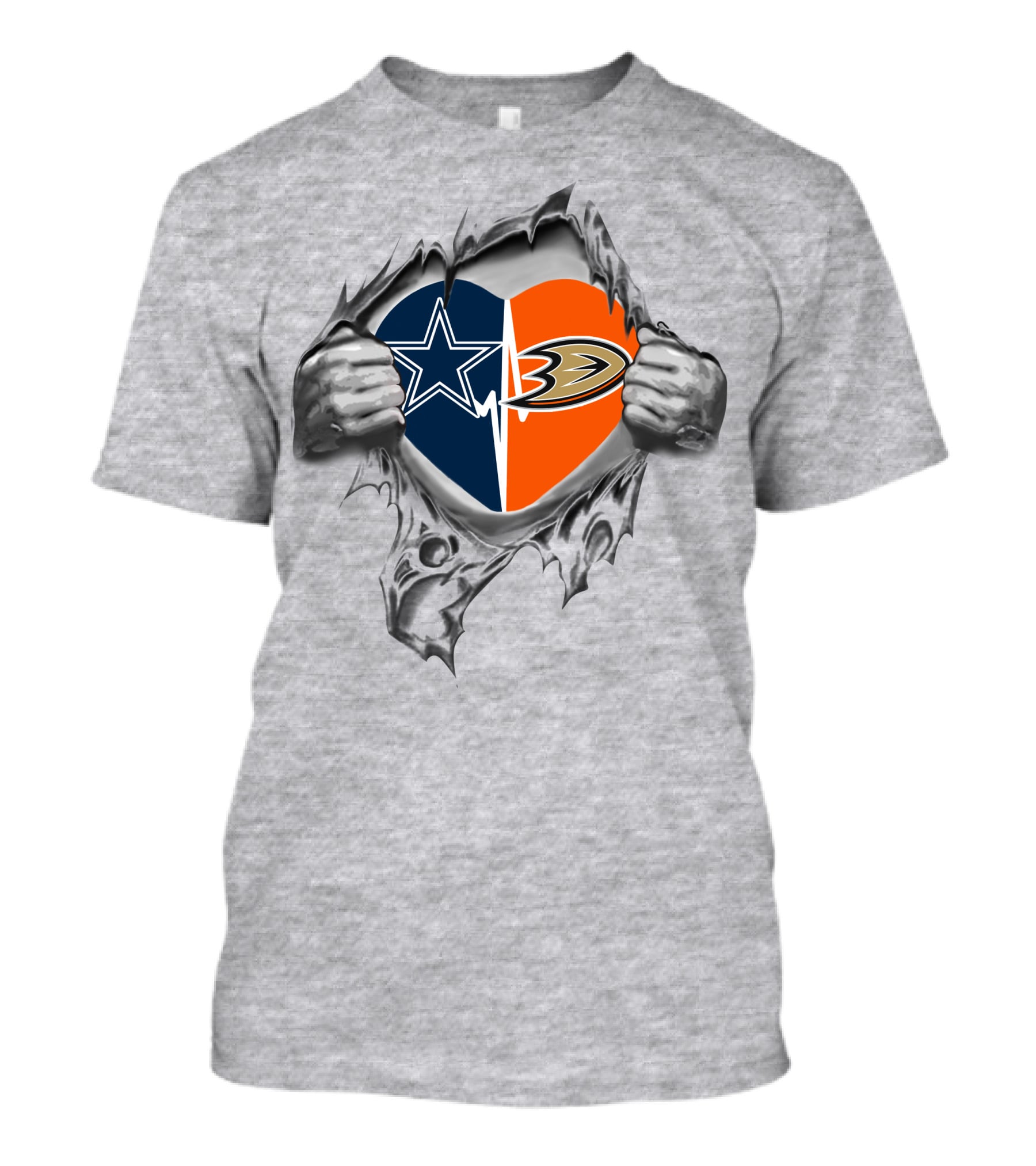 Cowboys Anaheim Ducks Heart Logo With Ripped Hands T-Shirt