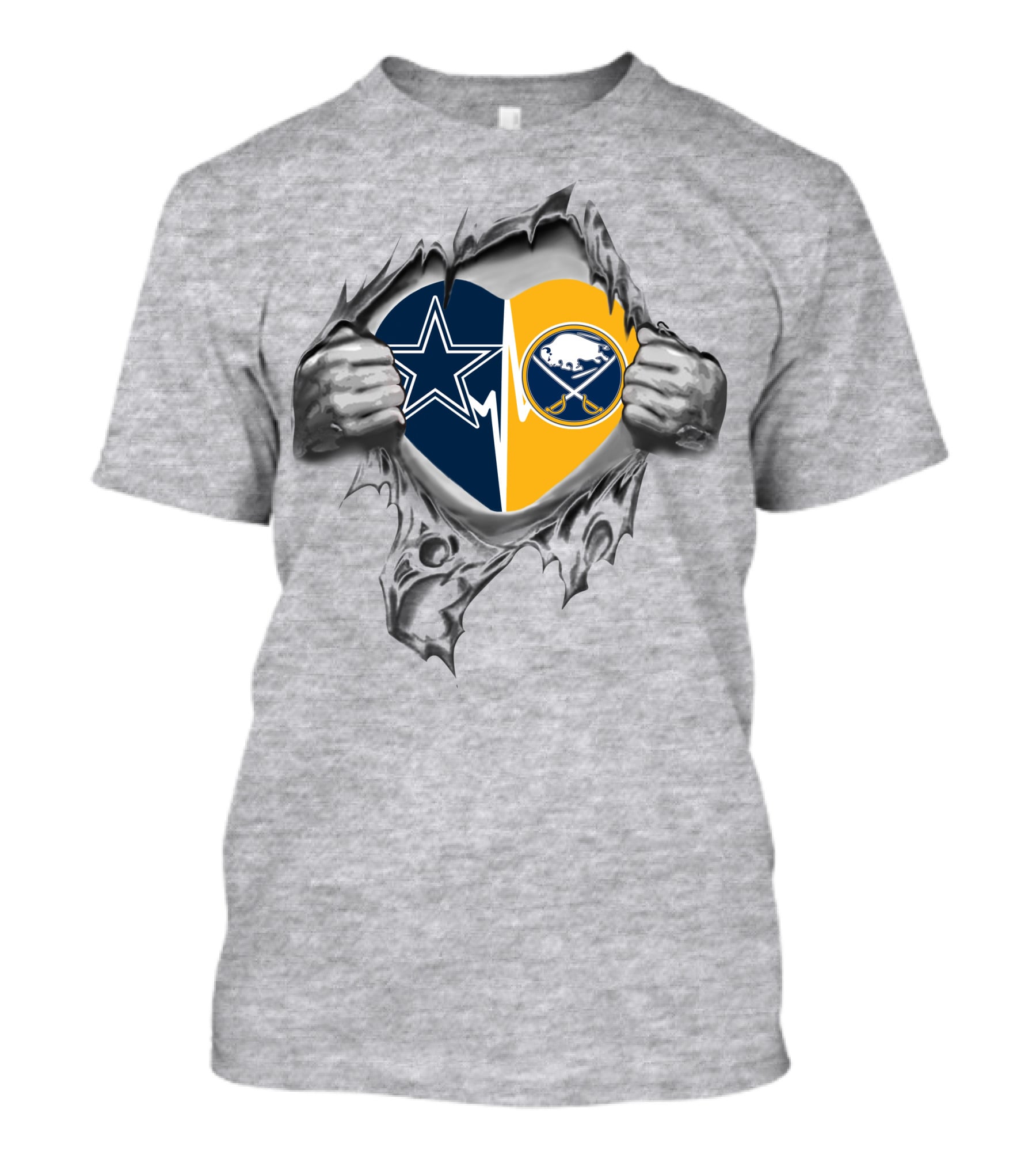 Cowboys Buffalo Sabres Heart Logos Torn Fabric T-Shirt