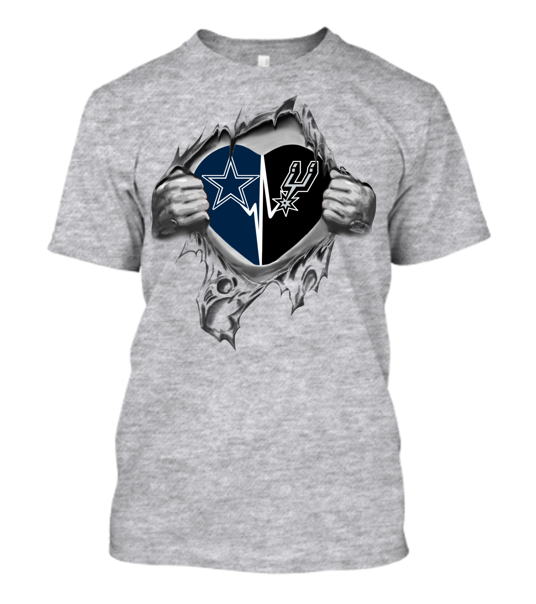 Cowboys San Antonio Spurs Heart Design With Torn Fabric And Holding Hands T-Shirt
