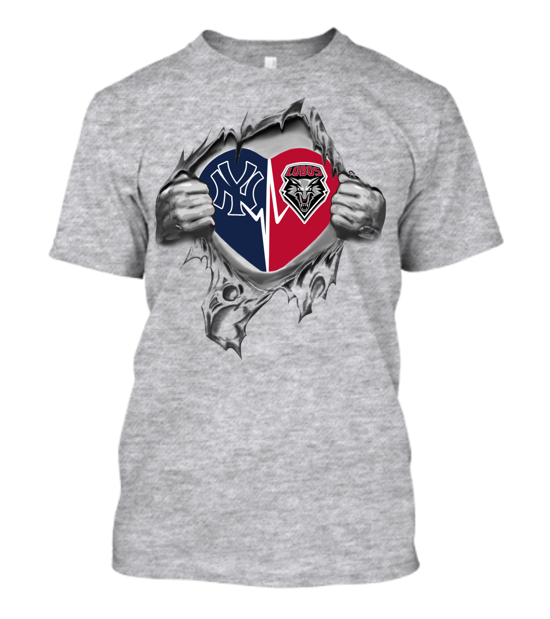 Yankees Lobos Heart Icon With Team Logos T-Shirt