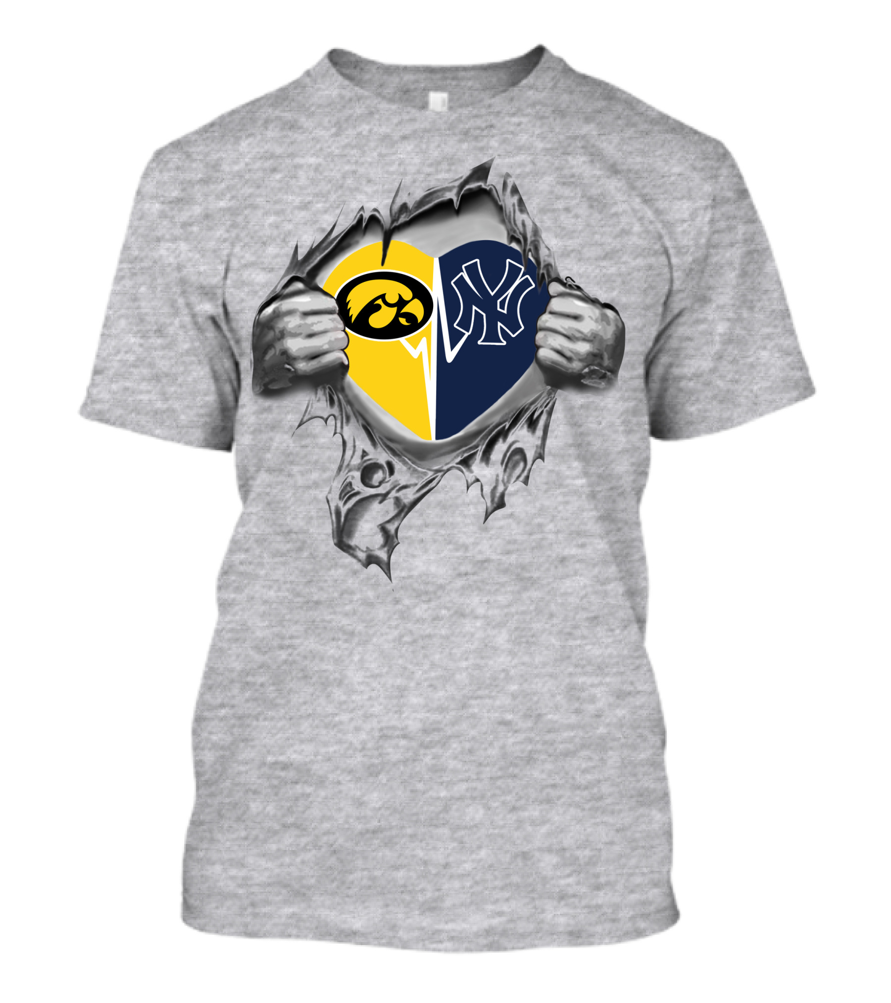 Yankees Hawkeyes Heart Design Featuring Iowa And New York Logos T-Shirt