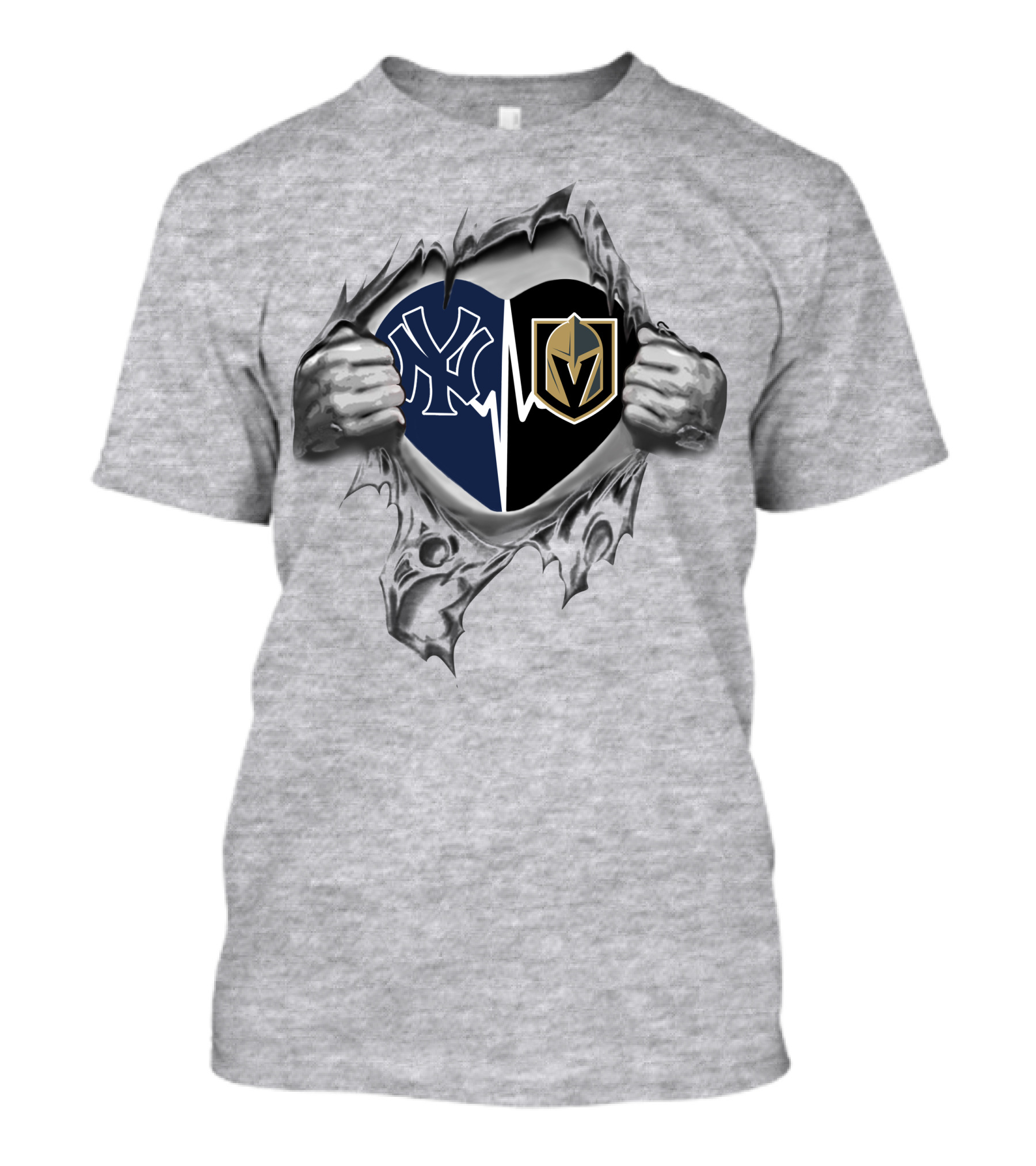 Yankees Vegas Golden Knights Heartbeat Rip Through T-Shirt
