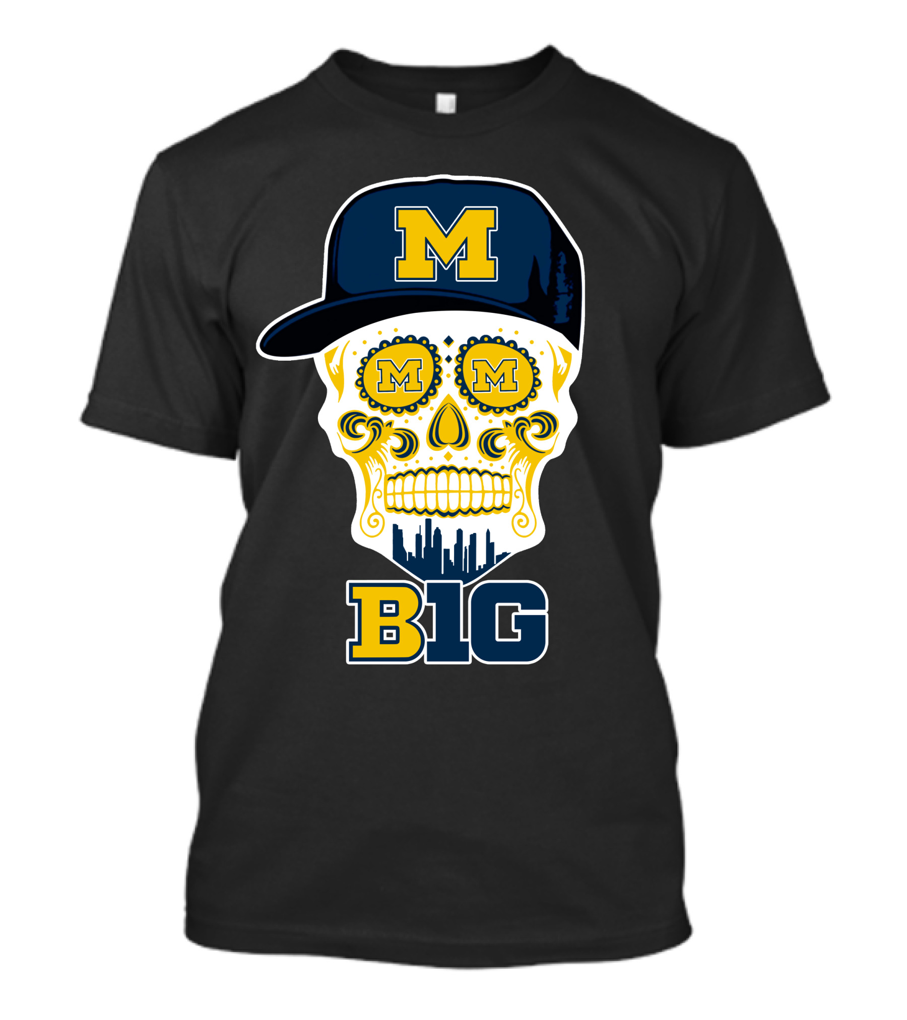 Michigan Wolverines Big Ten Skull Cap T-Shirt