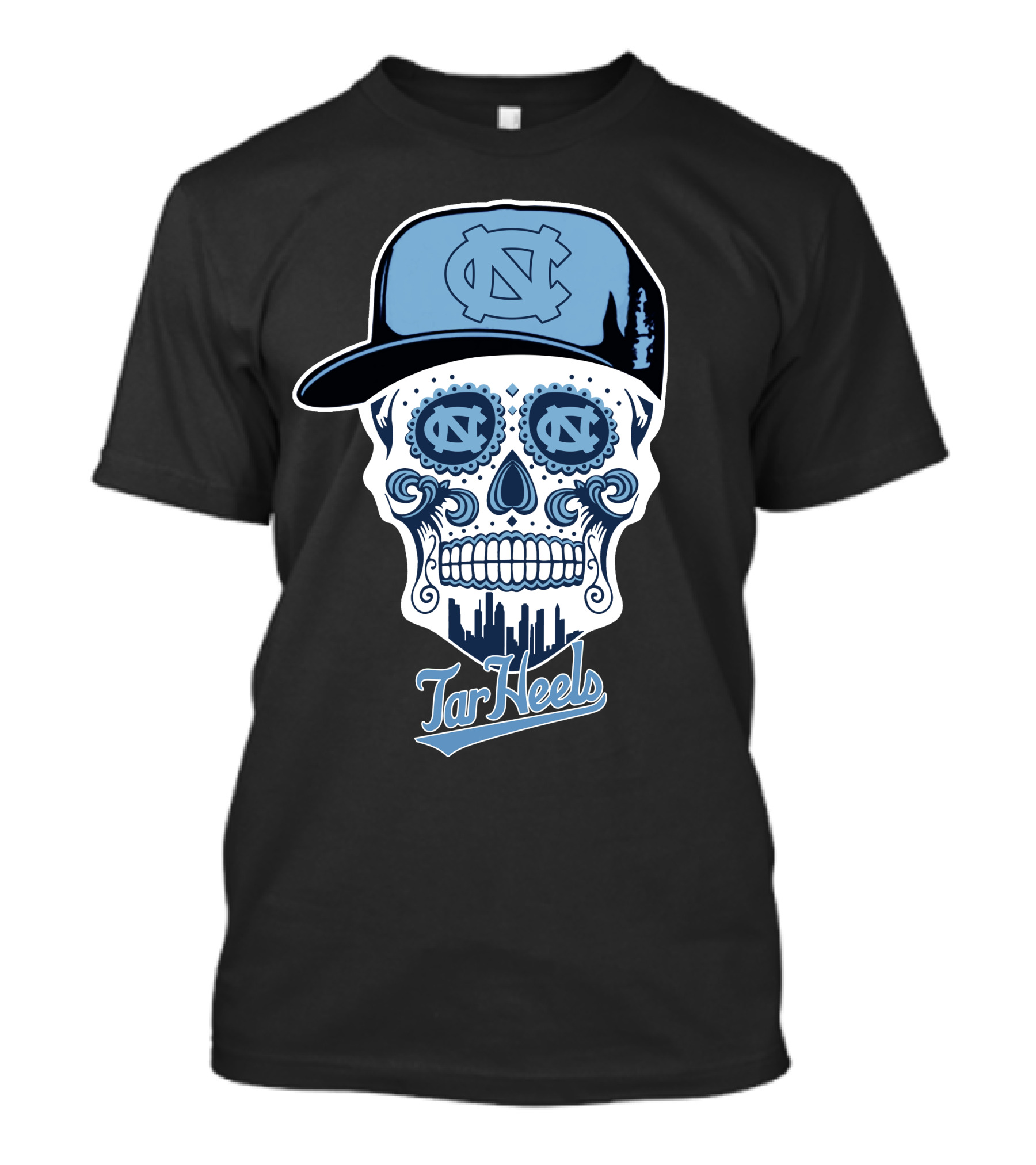 North Carolina Tar Heels Skull Funny Tar Heels Logo And Cap T-Shirt