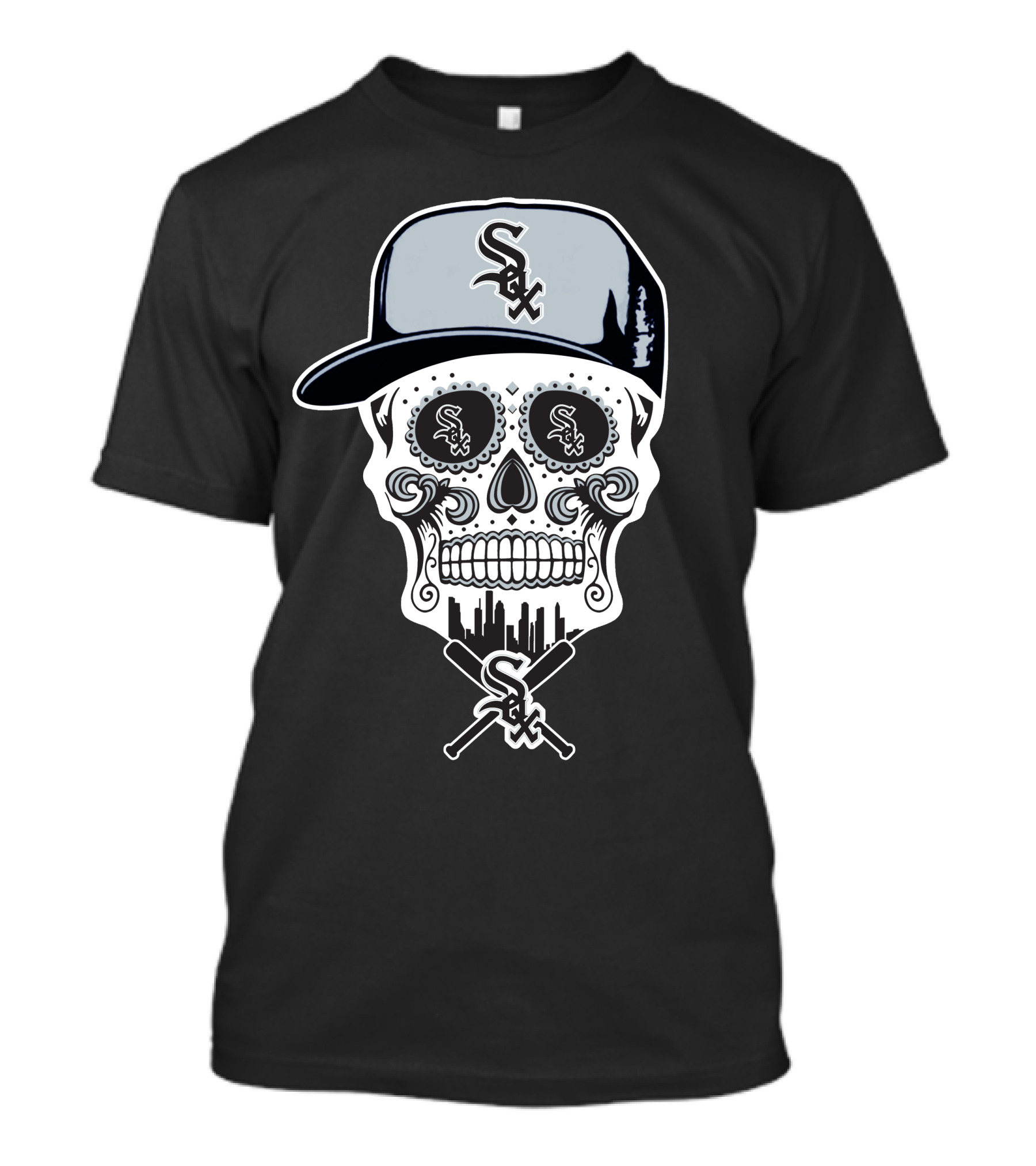 Chicago White Sox Skull With Cap And Crossed Bats T-Shirt