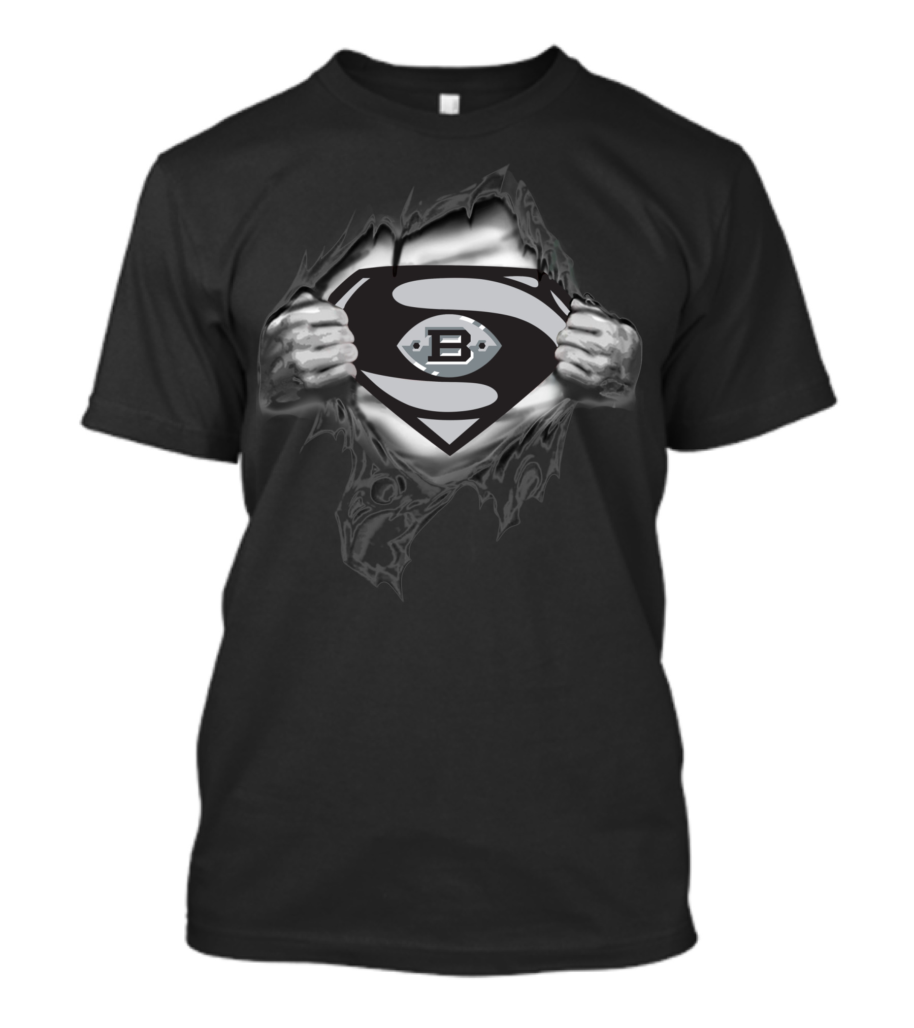 Birmingham Iron Superman Shield Tear Gray And Black T-Shirt