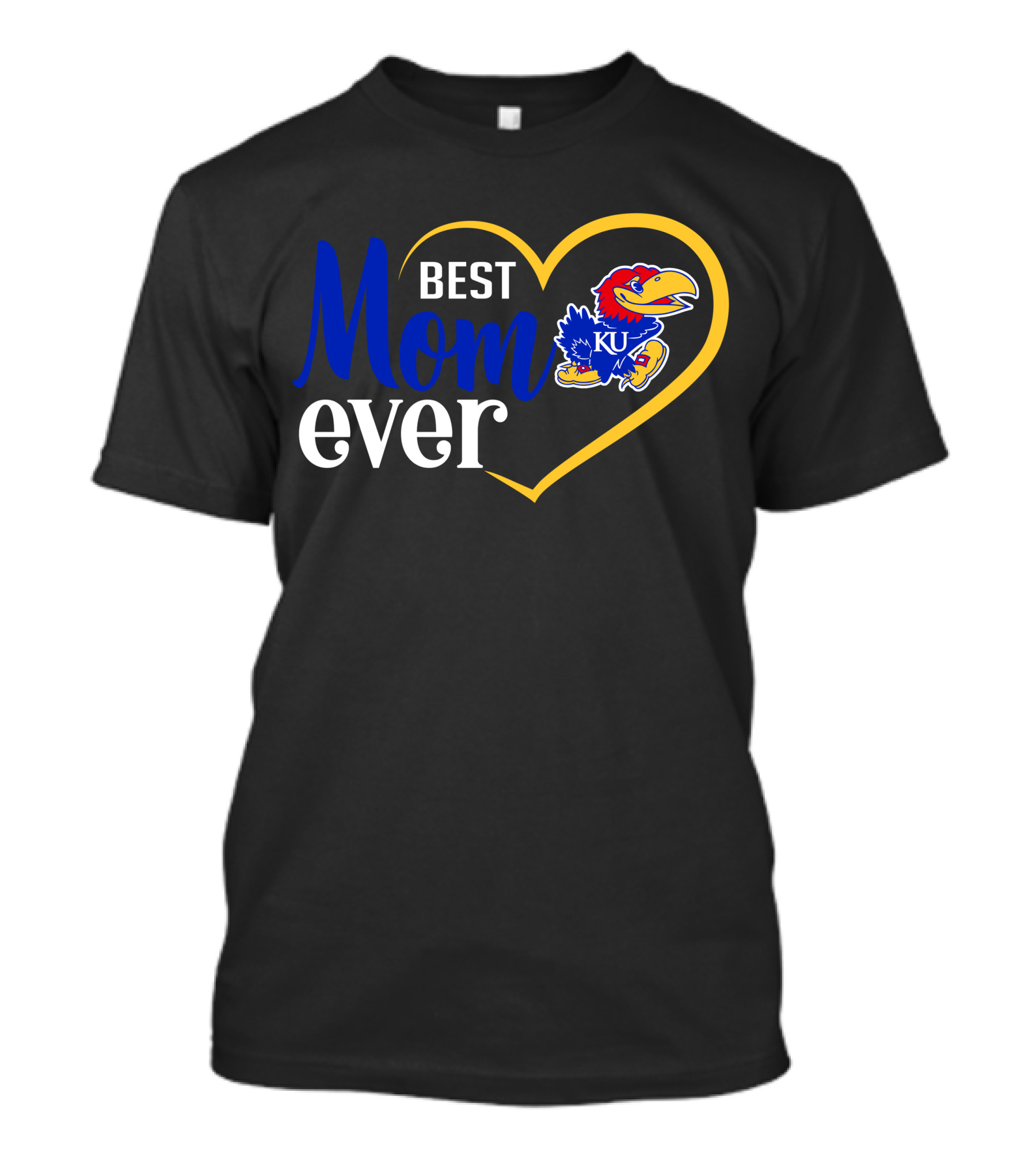 Kansas Jayhawks Best Mom Ever Heart Emblem Ku T-Shirt