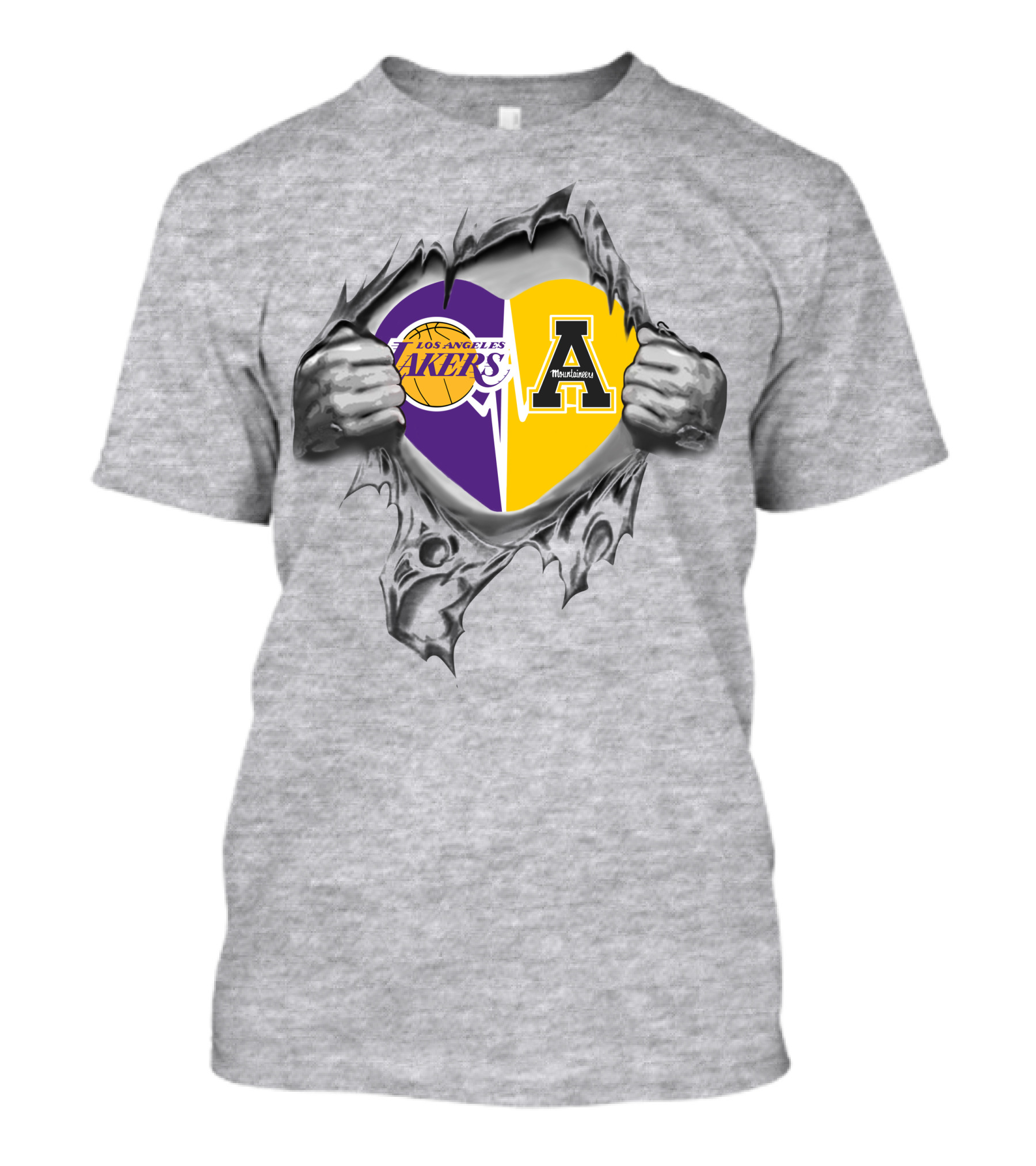 Los Angeles Lakers Appalachian State Mountaineers Heart Logo Tribute T-Shirt