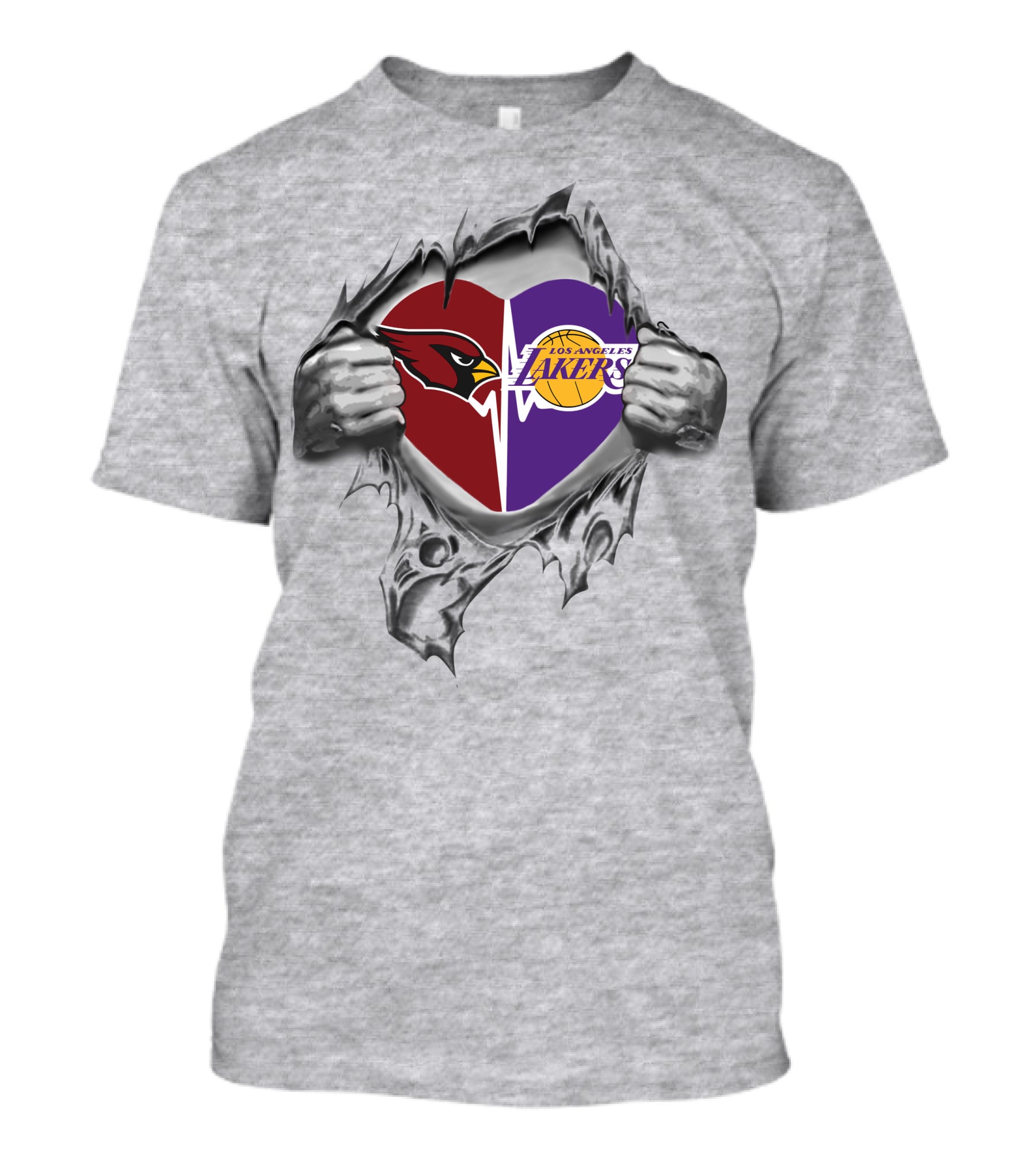 Lakers Arizona Cardinals Heart Torn Chest Logo Fusion T-Shirt