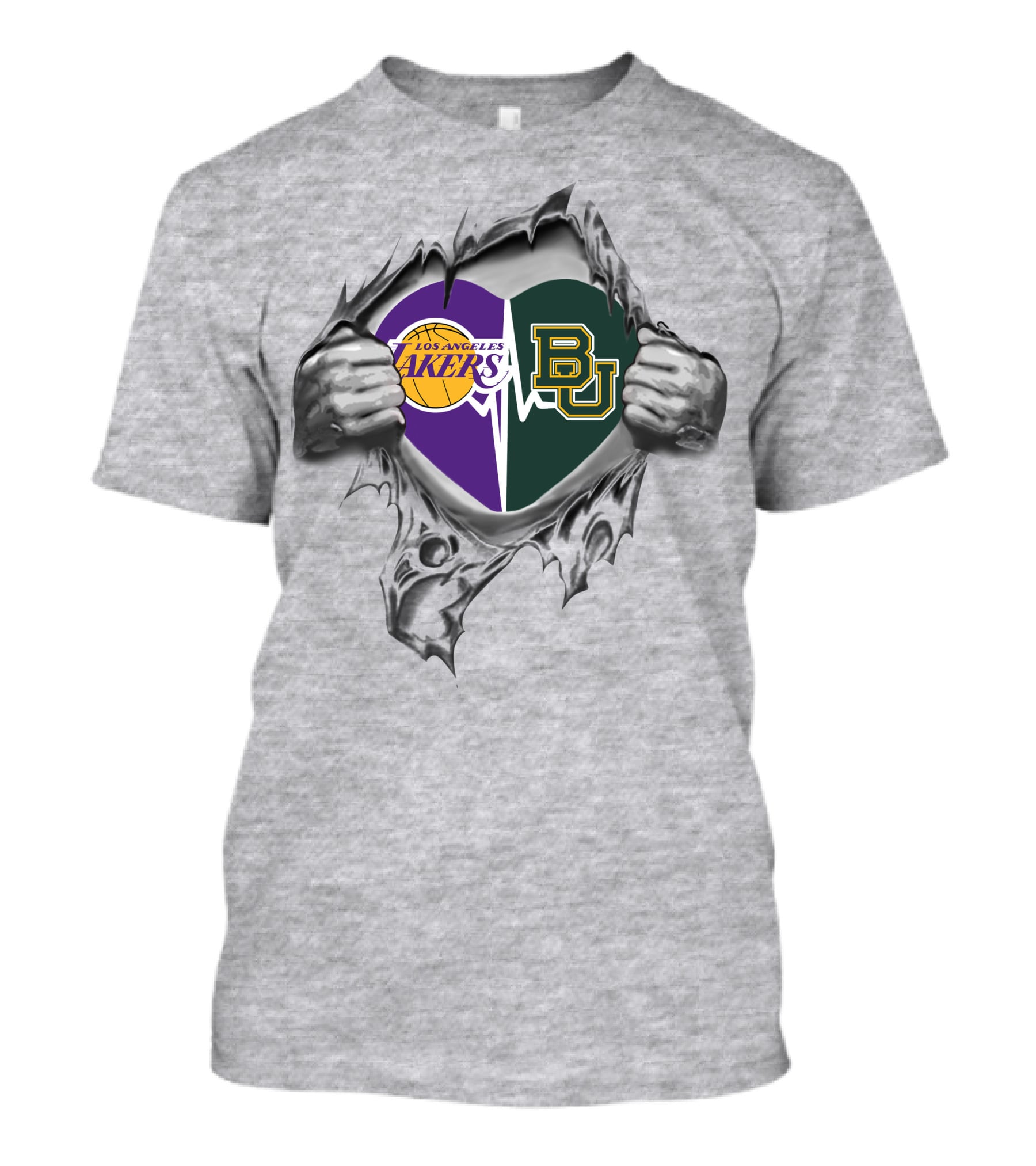 Los Angeles Lakers Baylor Bears Heart Logo Tearing Open T-Shirt