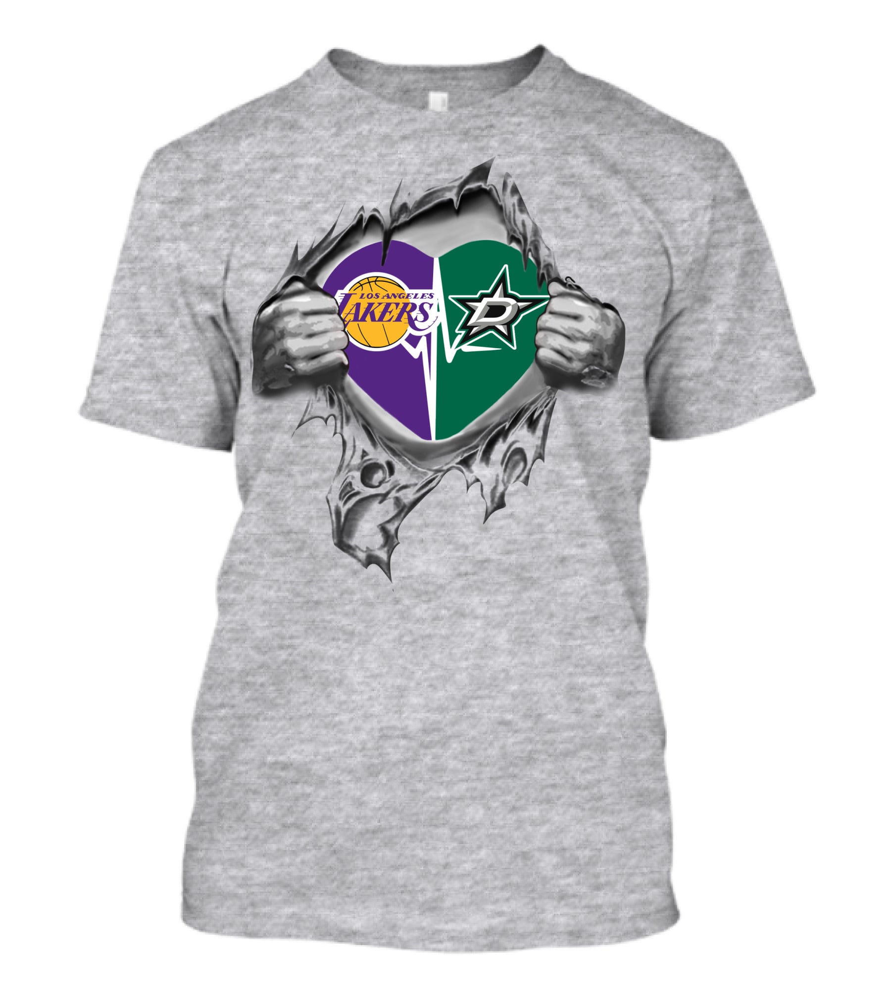 Los Angeles Lakers Dallas Stars Heart Symbol With Torn Hands T-Shirt