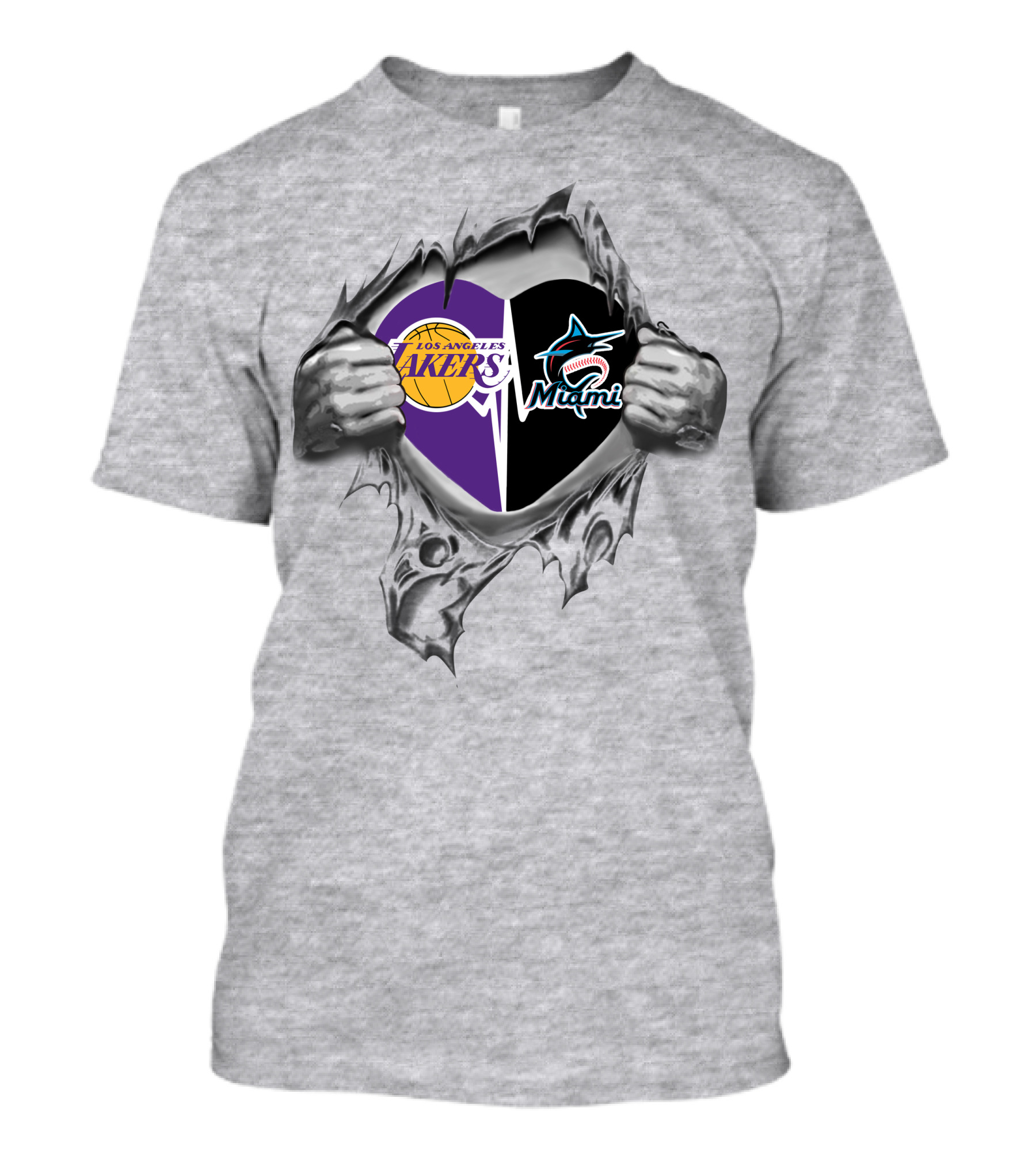 Los Angeles Lakers Miami Marlins Heart T-Shirt