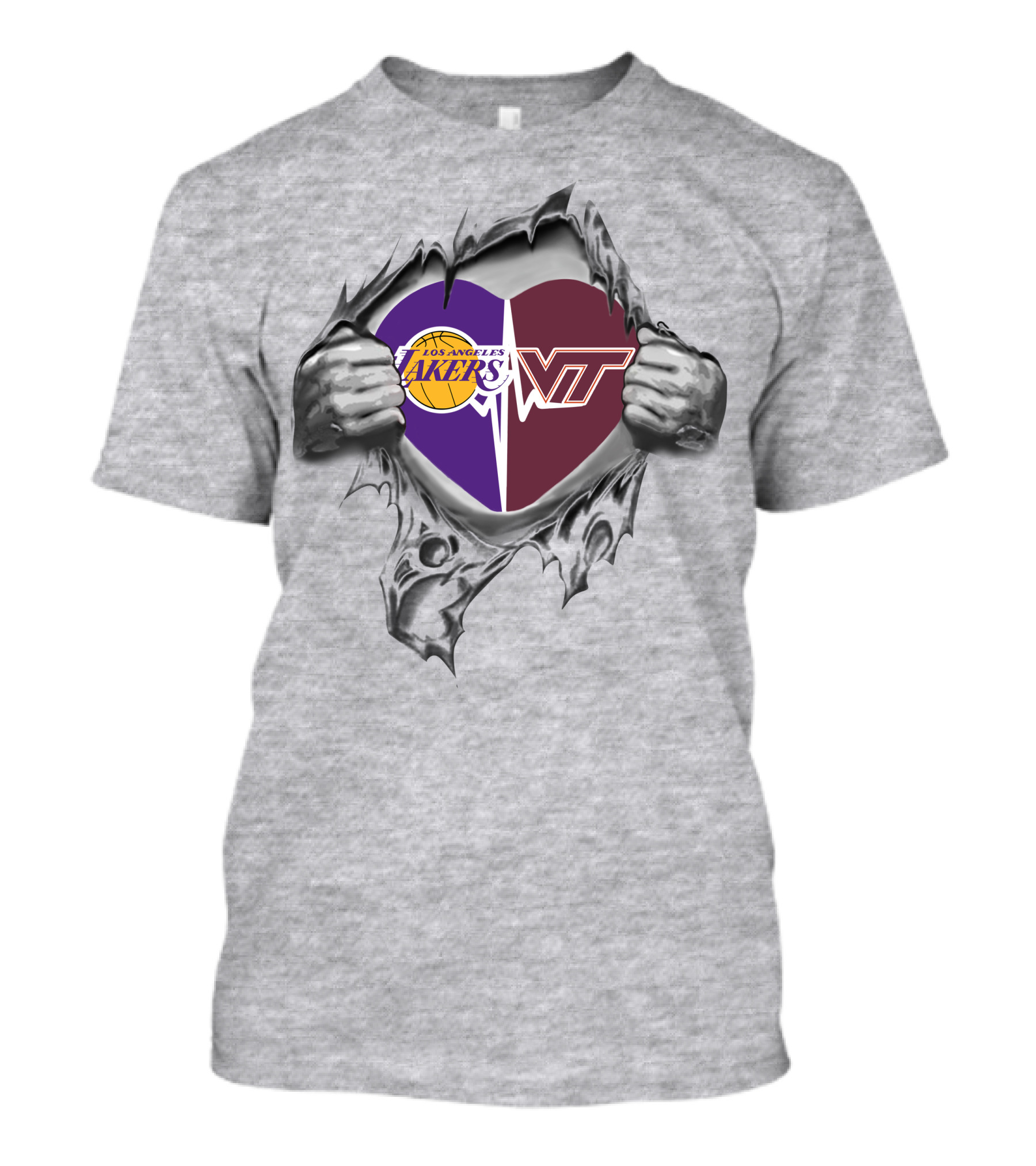 Lakers Virginia Tech Hokies Heart Symbol With Logos T-Shirt