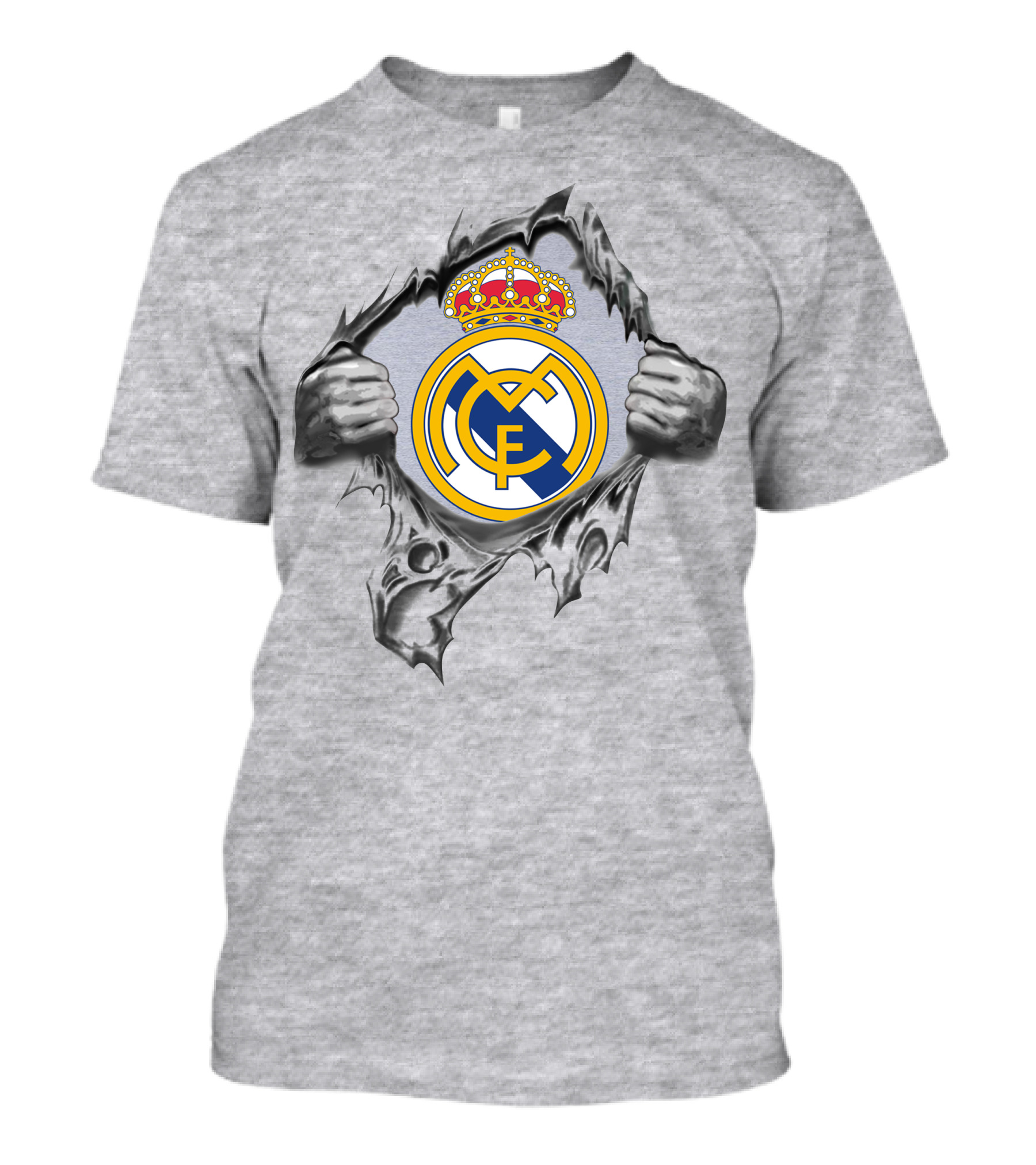 Real Madrid Super Fan Logo Symbol With Hands Ripping Through T-Shirt