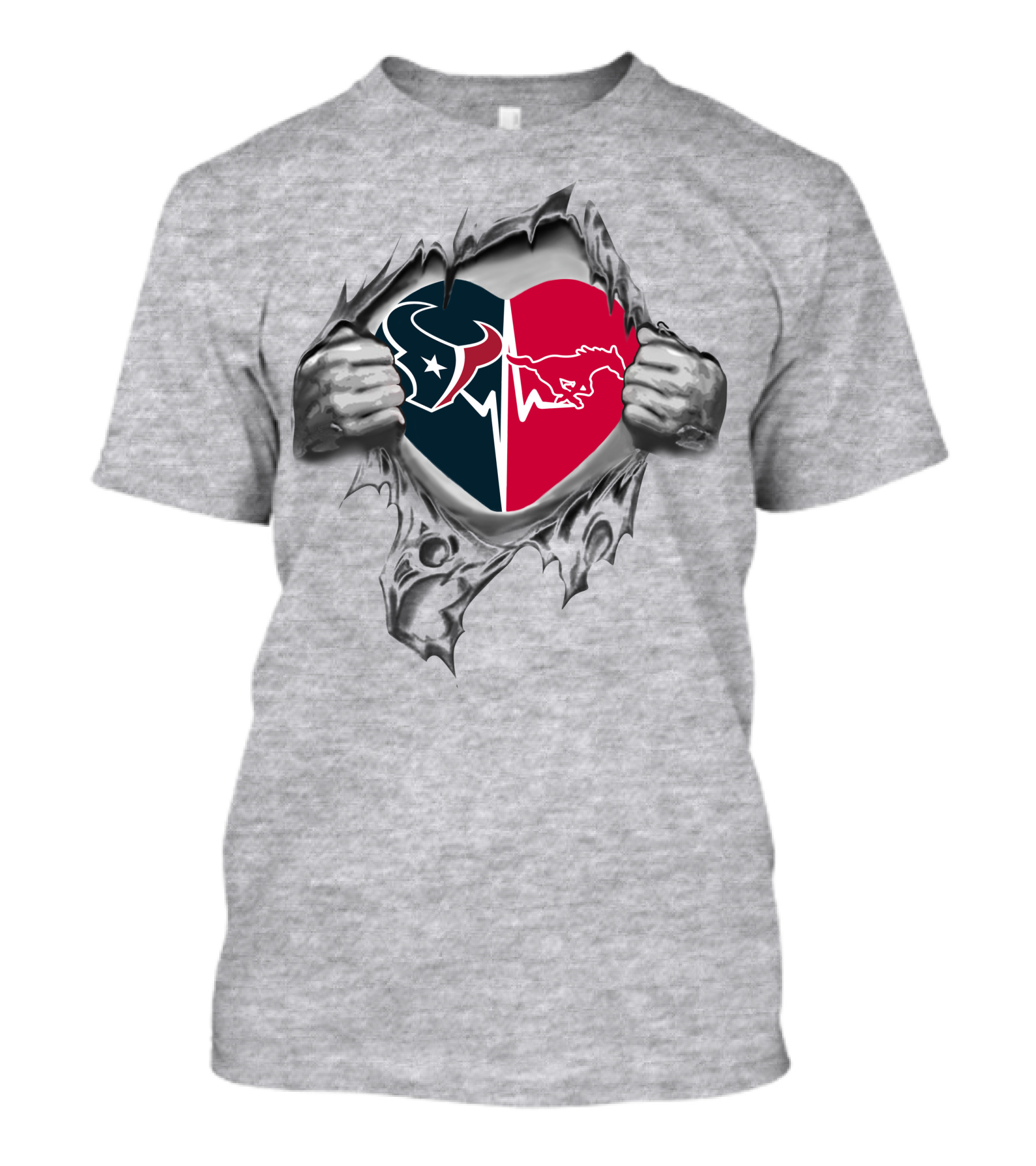 Texans And Smu Mustangs Heart Split T-Shirt