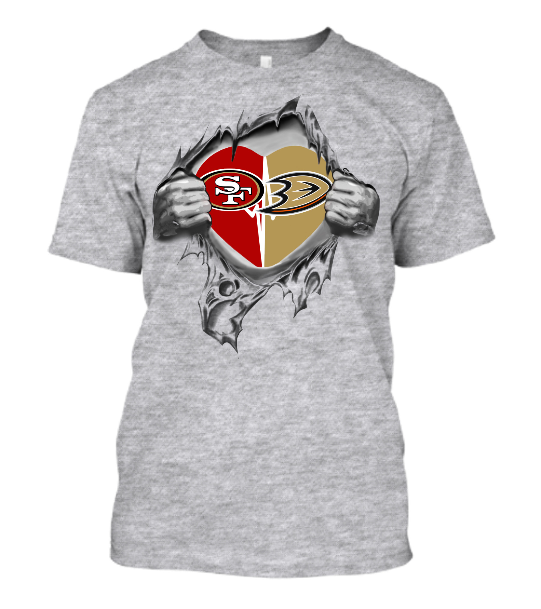 49ers Sf Anaheim Ducks Heart Logo Torn T-Shirt