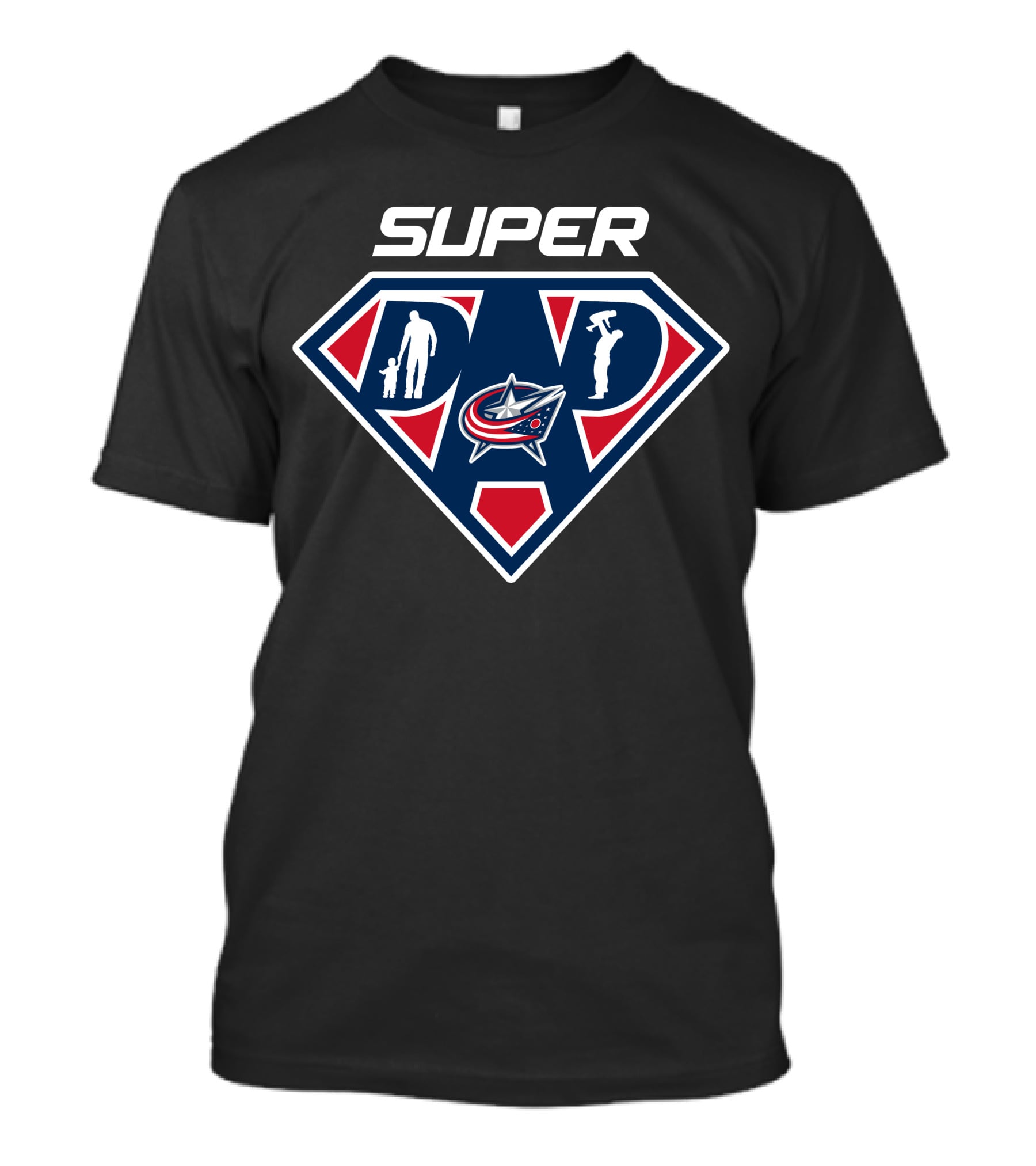 Super Dad Columbus Blue Jackets Logo With Silhouette Icons T-Shirt