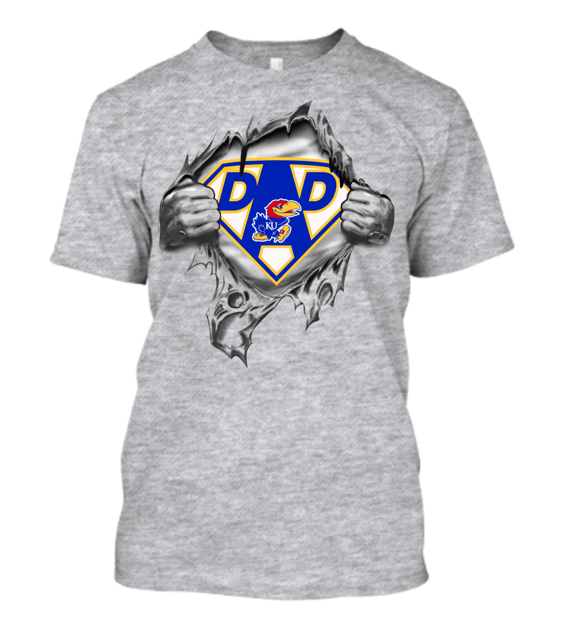 Kansas Jayhawks Super Dad '95 Ku Logo With Hands And Shield T-Shirt