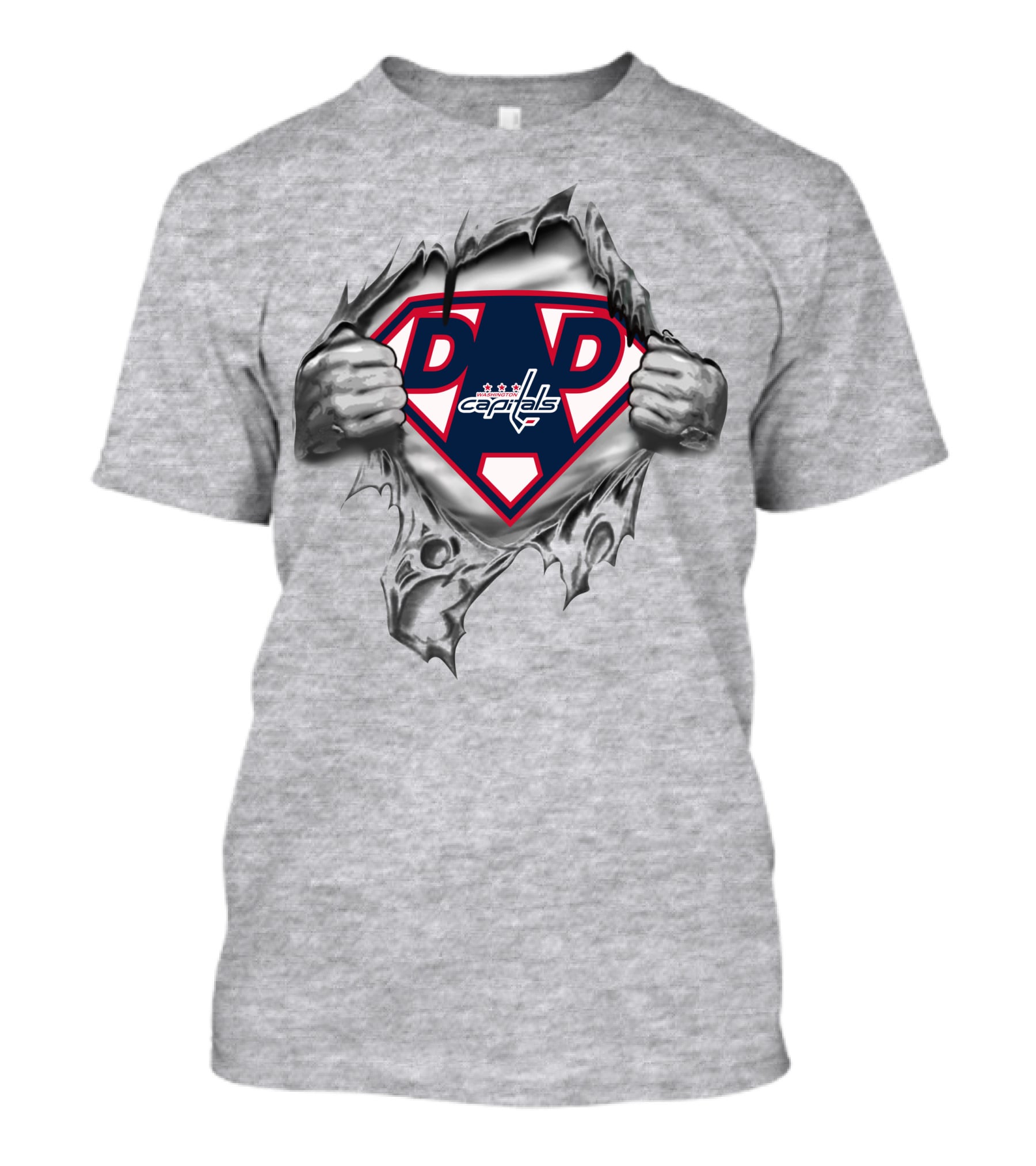 Washington Capitals Super Dad Logo With Dad Symbol In Ripped T-Shirt
