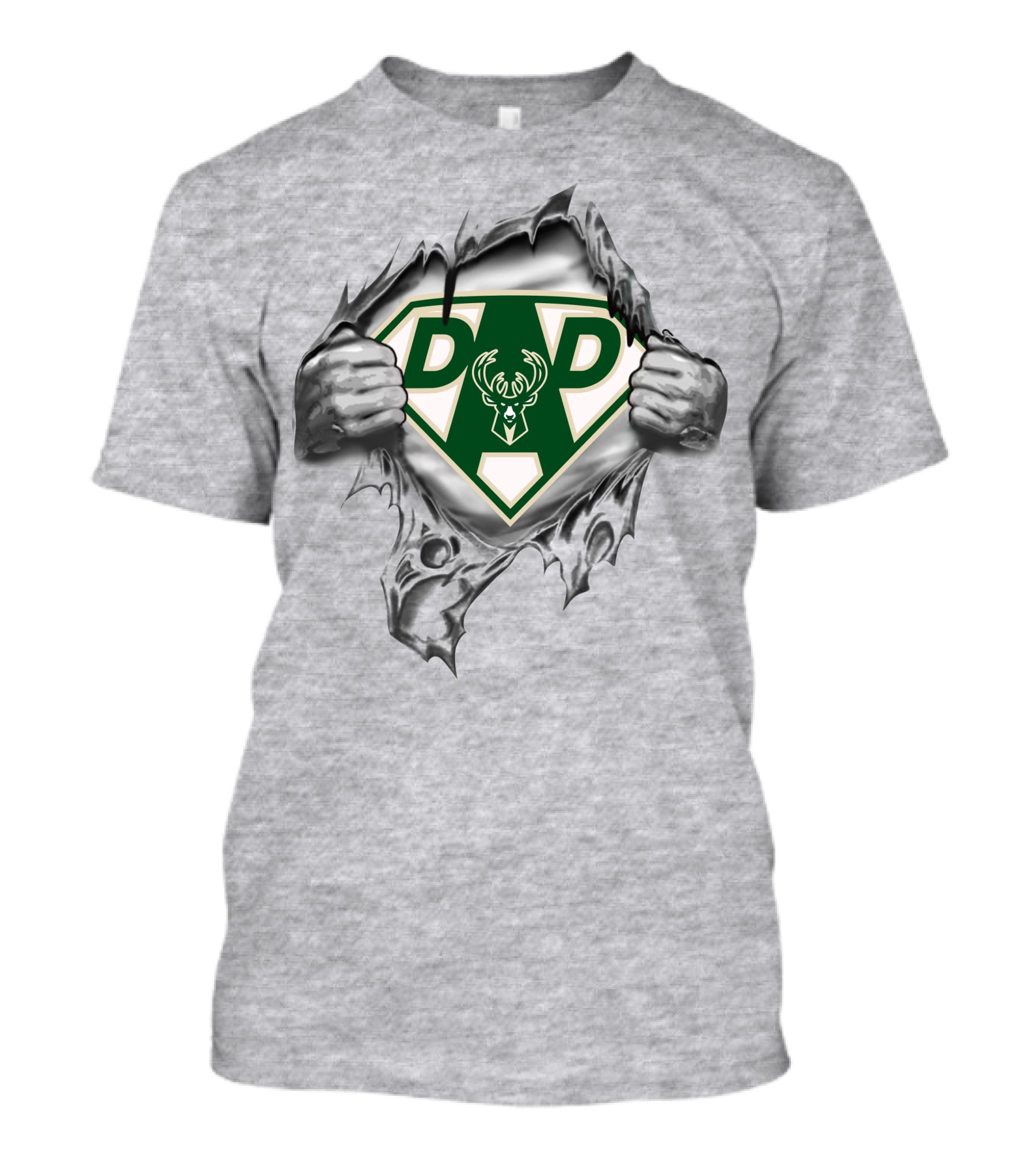 Milwaukee Bucks Super Dad Emblem With Ripped Superhero Suit And Deer T-Shirt