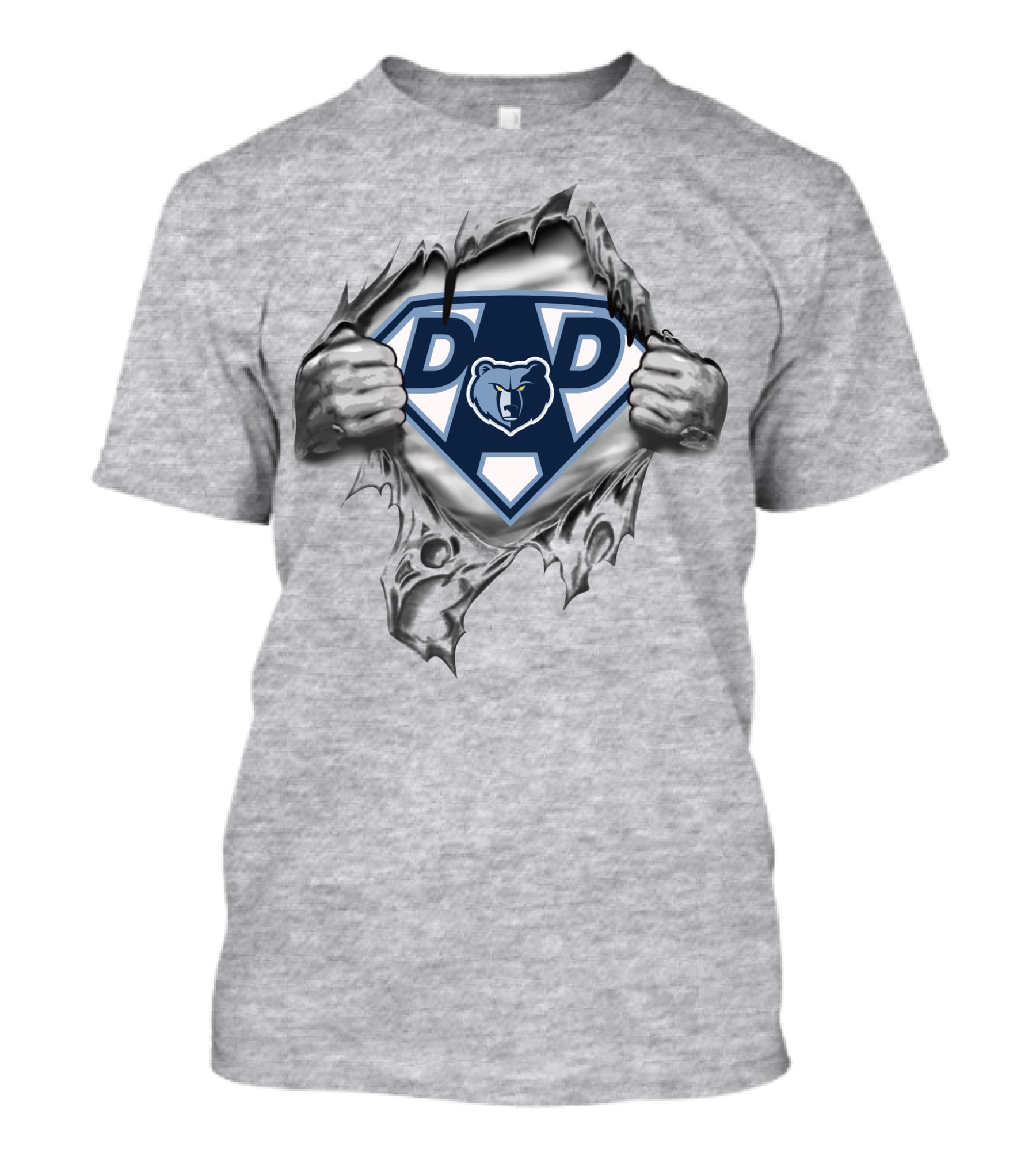 Memphis Grizzlies Super Dad Bear Emblem Flanked By Heroic Hands T-Shirt