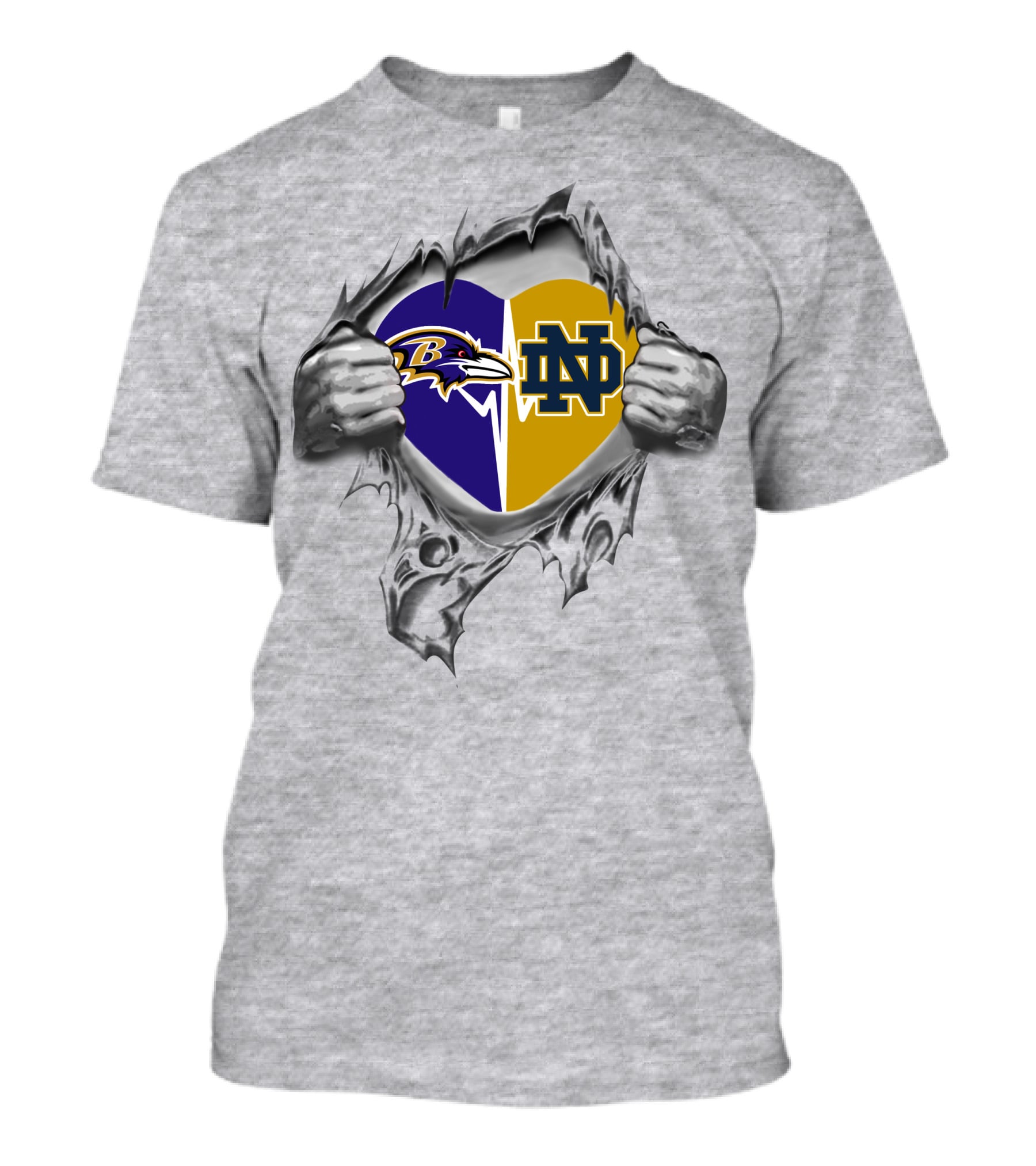 Ravens Notre Dame Fighting Irish Heart Design Inside My Heart T-Shirt
