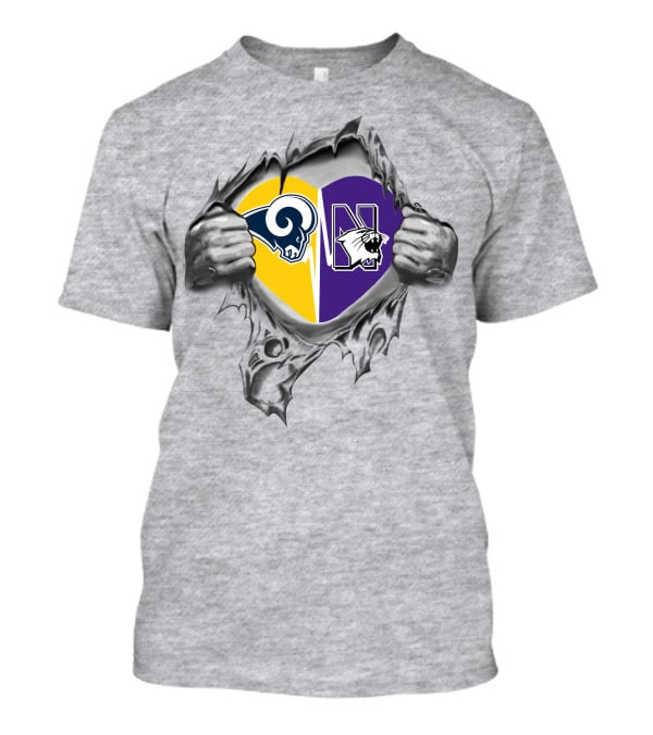 Rams Northwestern Wildcats Heart Logo Fusion T-Shirt