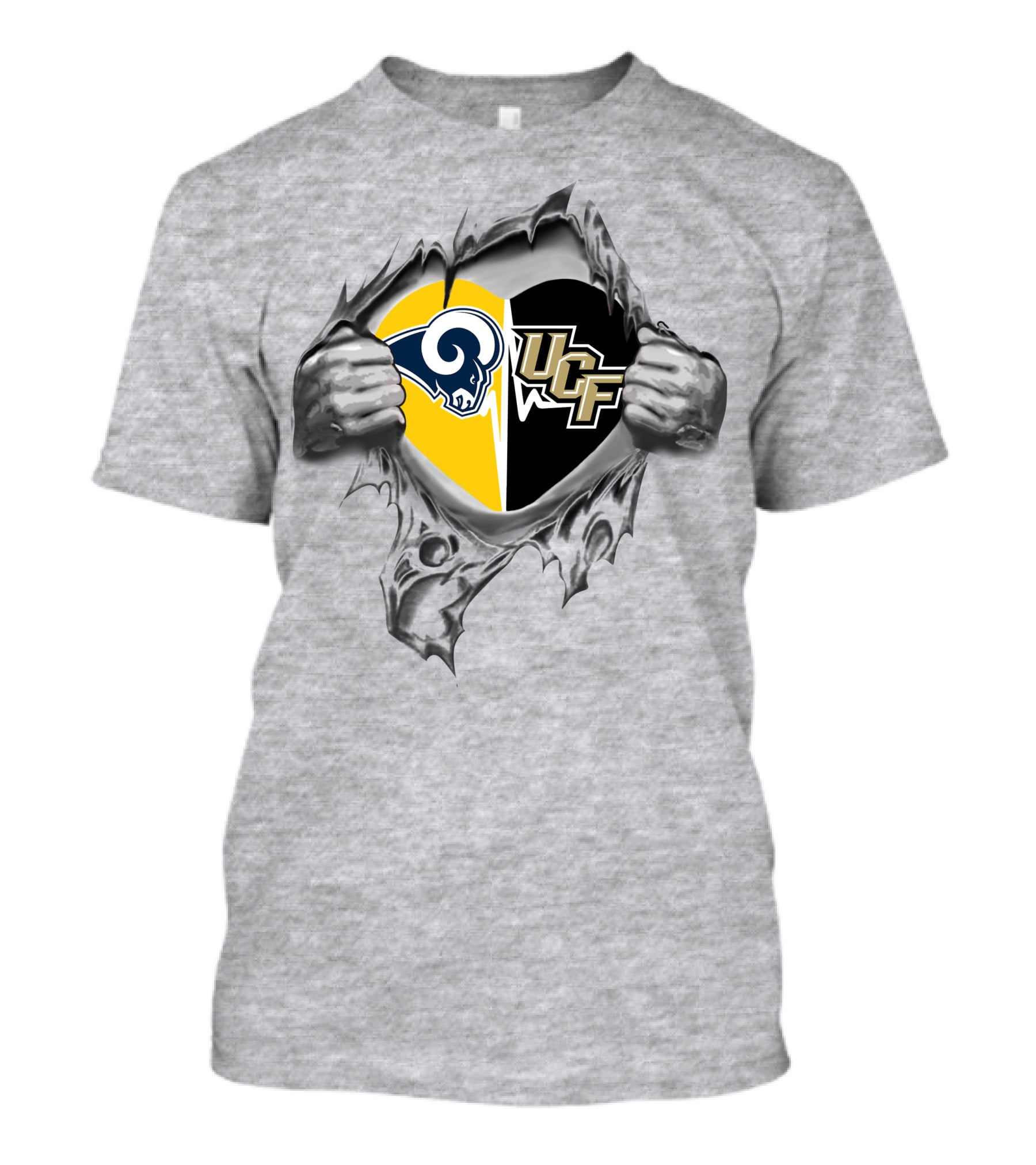 Rams Ucf Knights Heart Design With Mascots In Gray T-Shirt