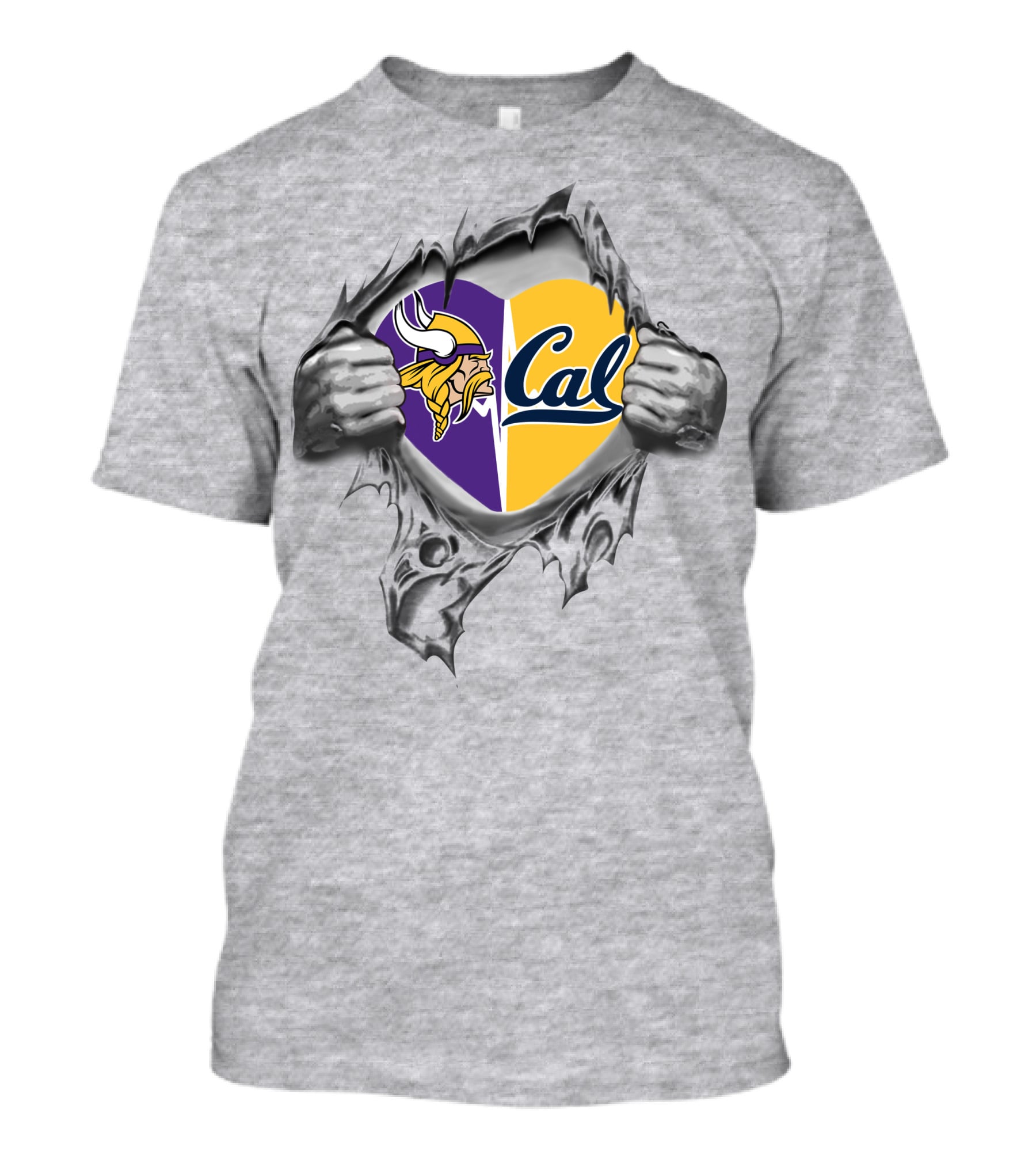 Vikings Cal Golden Bears Heart Rip Design Fan Pride T-Shirt
