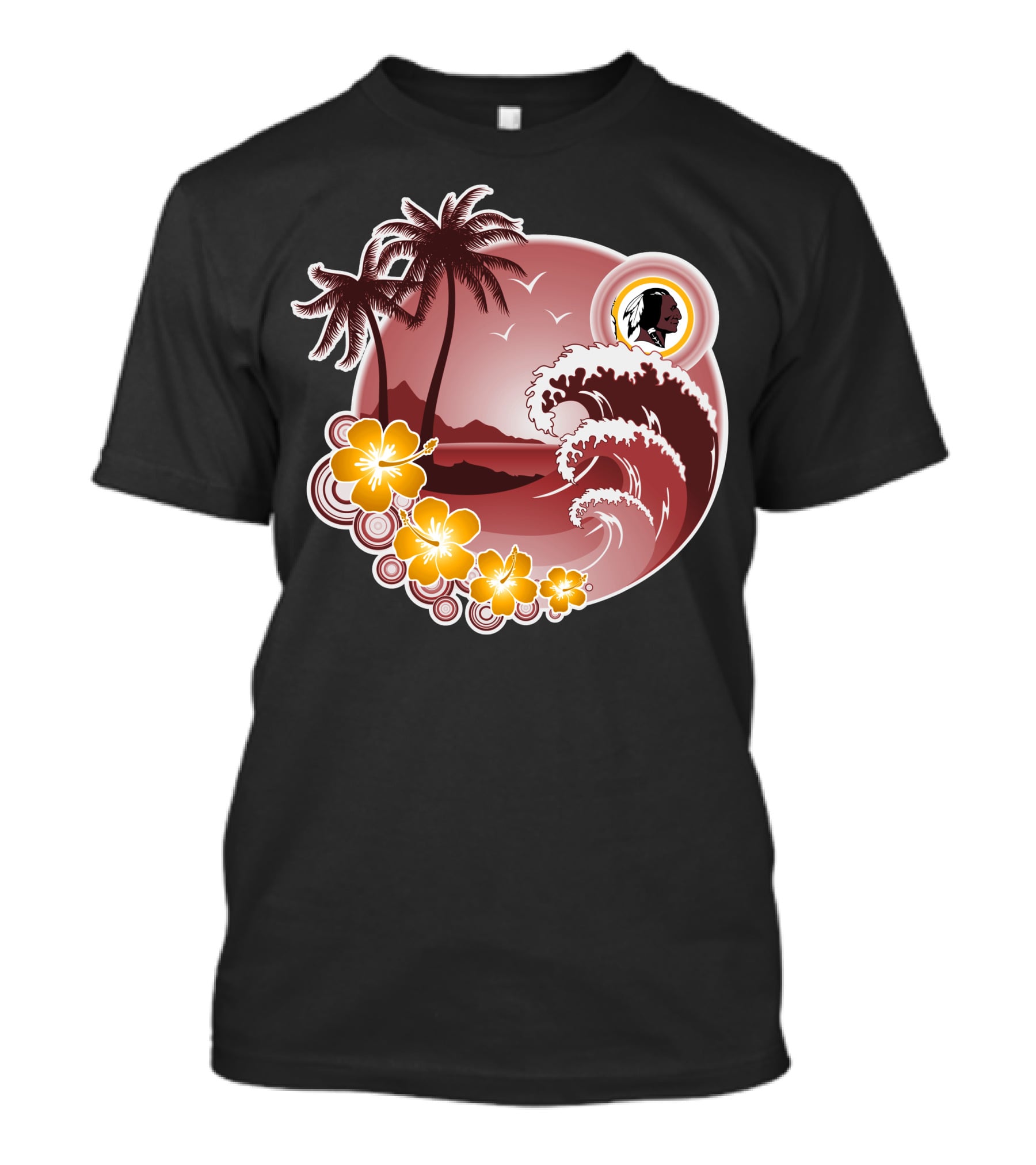 Washington Redskins Tropical Wave And Palm Scene T-Shirt