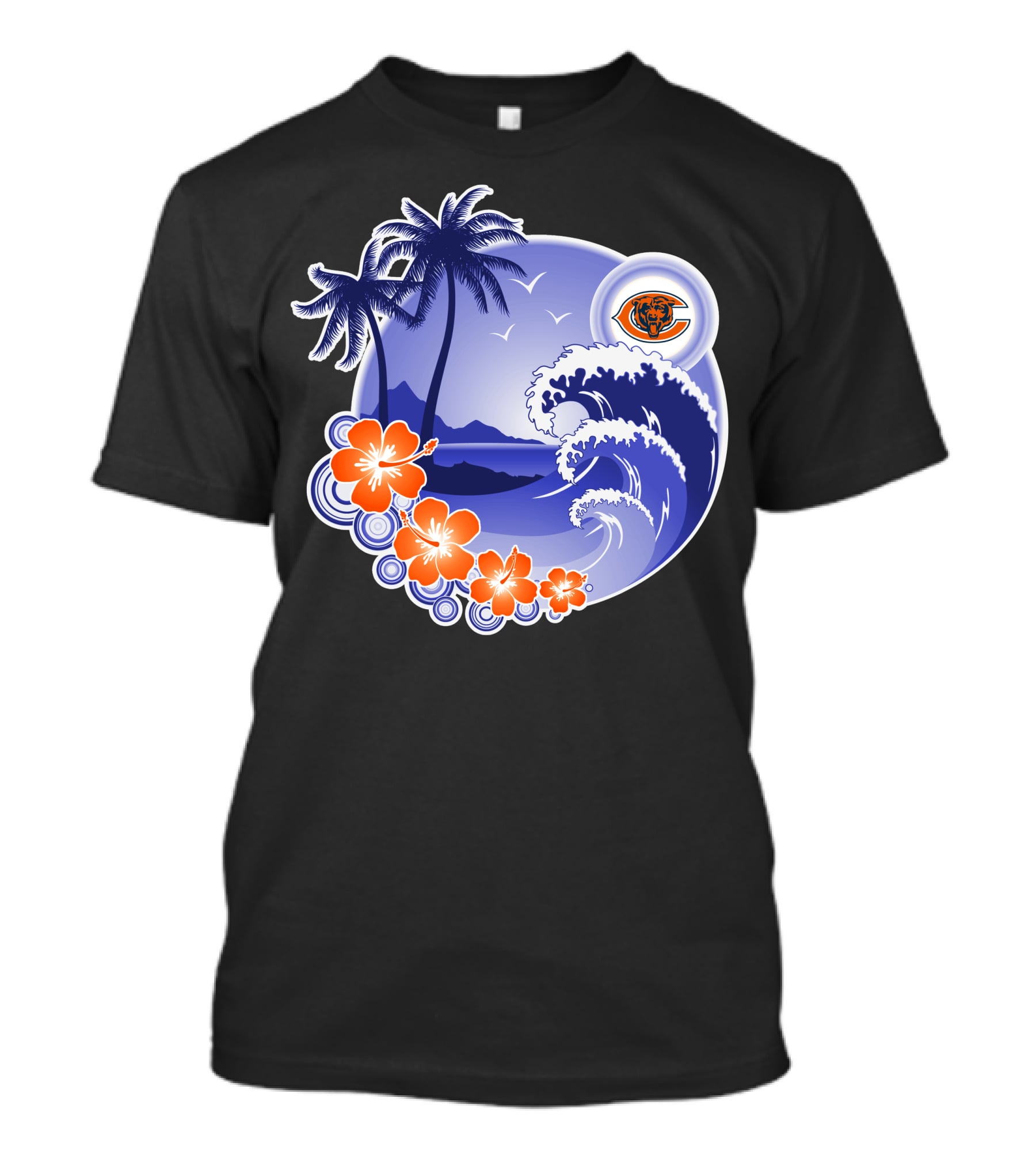 Chicago Bears Happy Holidays Palm Trees And Ocean Wave T-Shirt