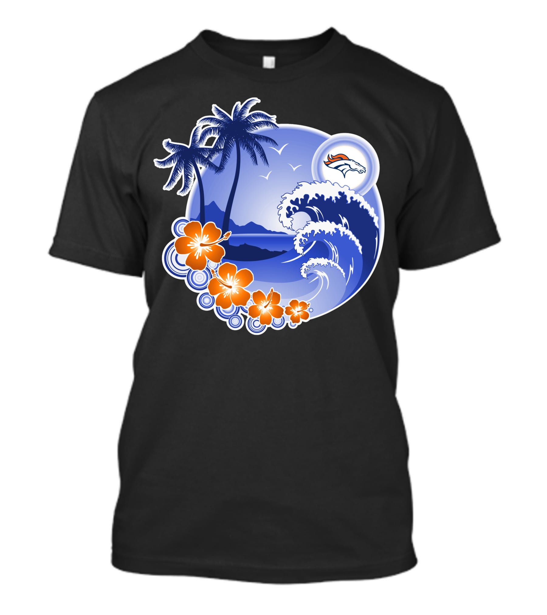 Denver Broncos Happy Holidays Tropical Beach Scene T-Shirt