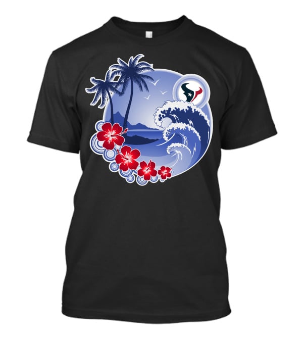 Houston Texans Happy Holidays Tropical Floral Beach Waves T-Shirt