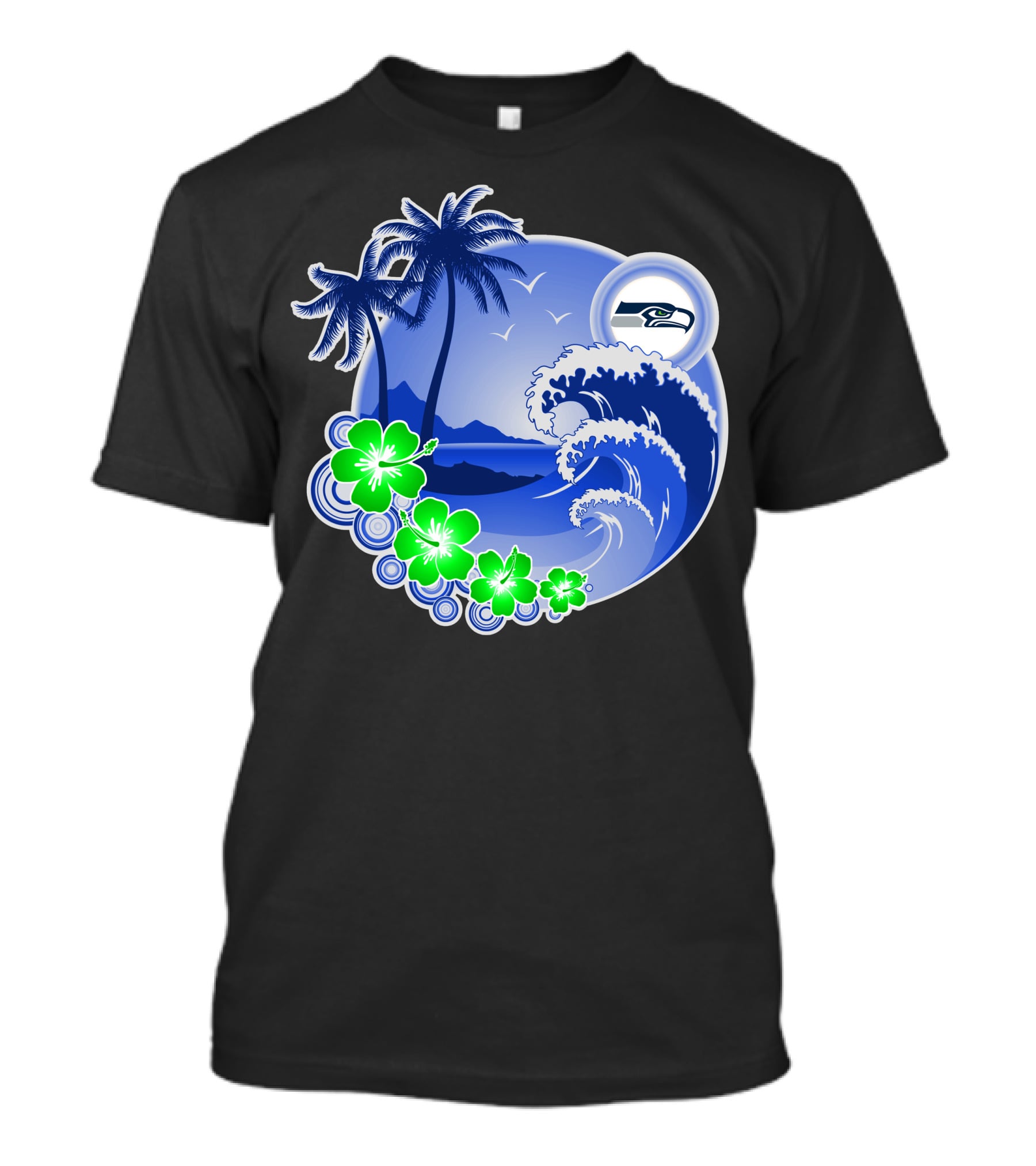 Seattle Seahawks Tropical Beach Happy Holidays Wave And Palm Trees T-Shirt