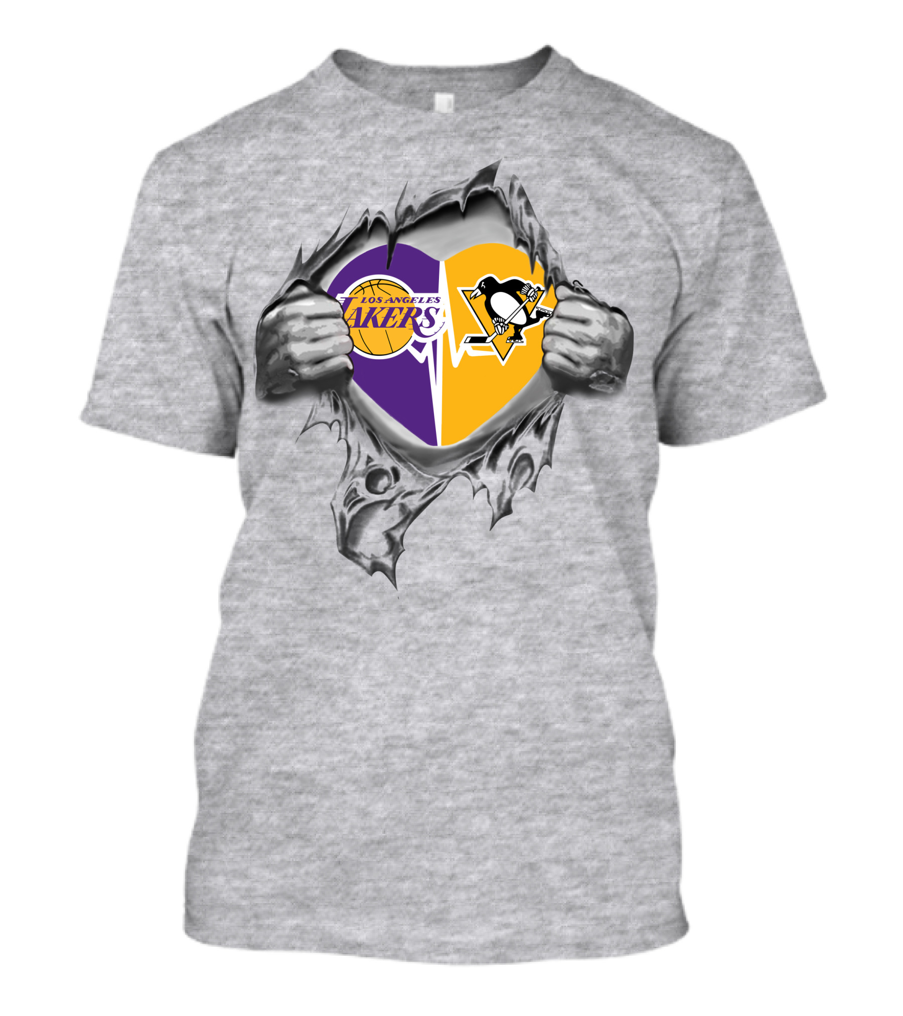 Los Angeles Lakers Pittsburgh Penguins Heartbeat Fusion T-Shirt