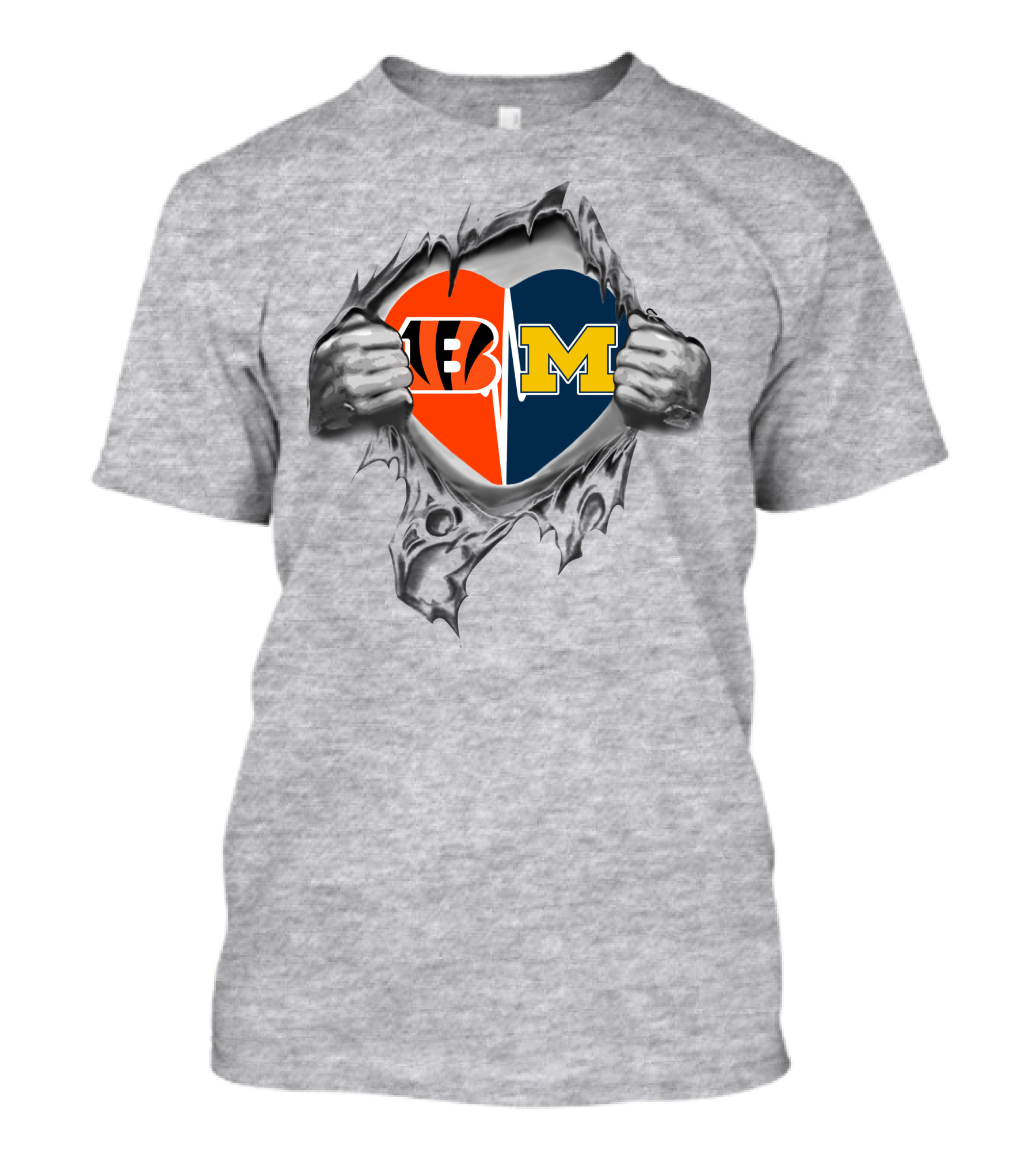 Bengals Michigan Wolverines Heart Inside Dual Loyalty Passion T-Shirt