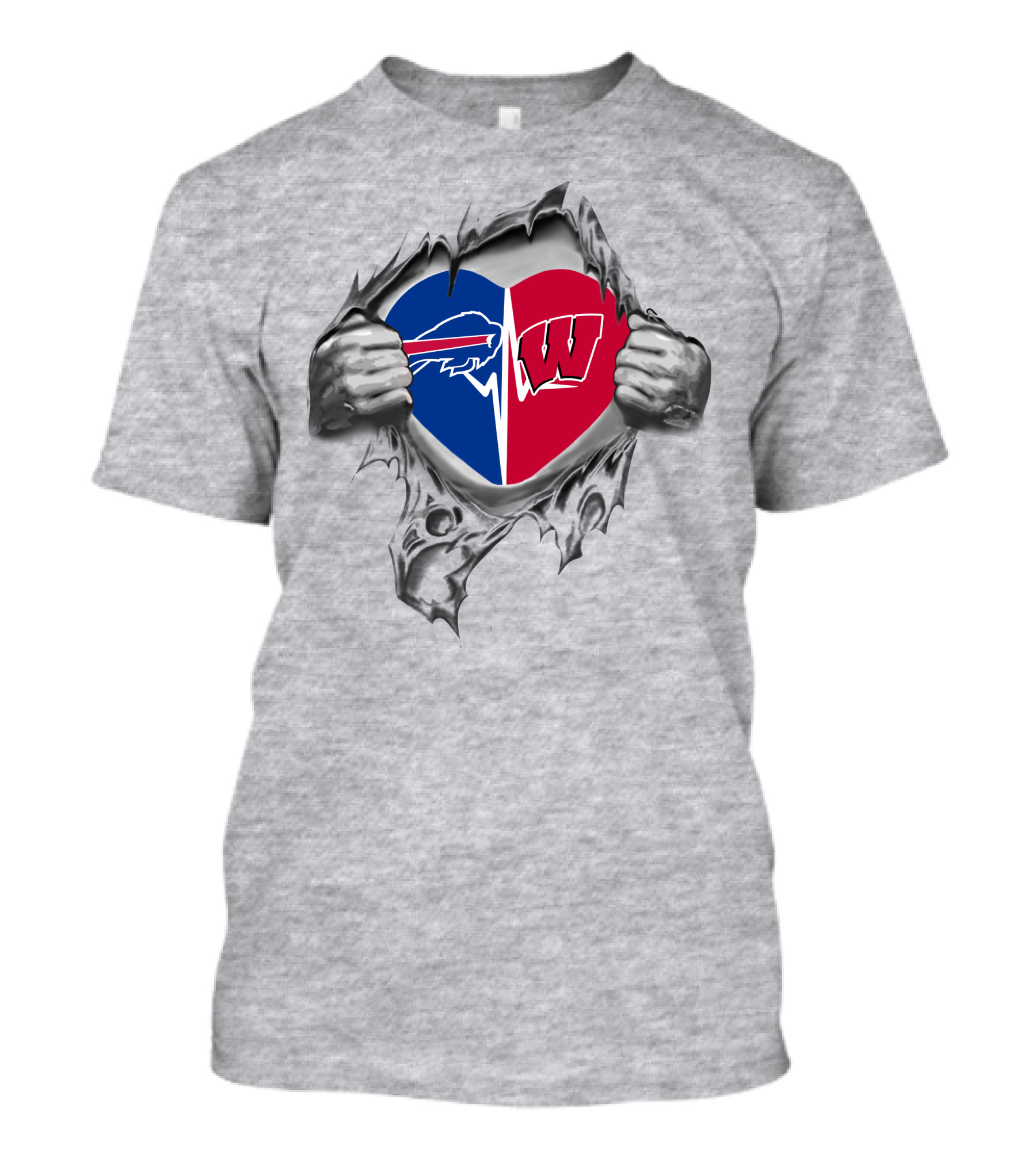 Buffalo Bills Wisconsin Badgers Split Heart T-Shirt