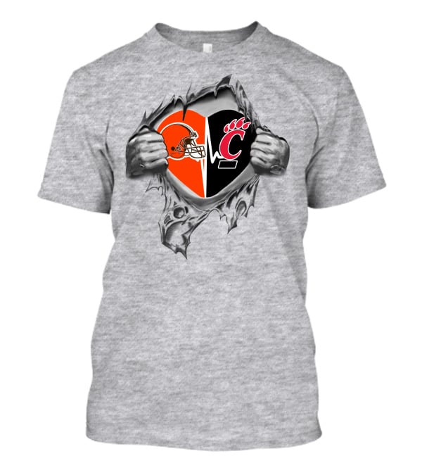 Cleveland Browns Cincinnati Bearcats Heartbeat Passion T-Shirt