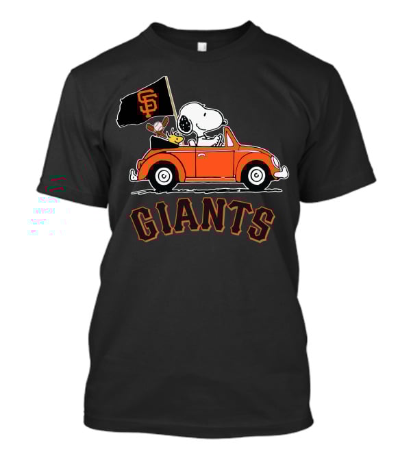 San Francisco Giants Snoopy Riding Forever With Woodstock In Orange Car T-Shirt