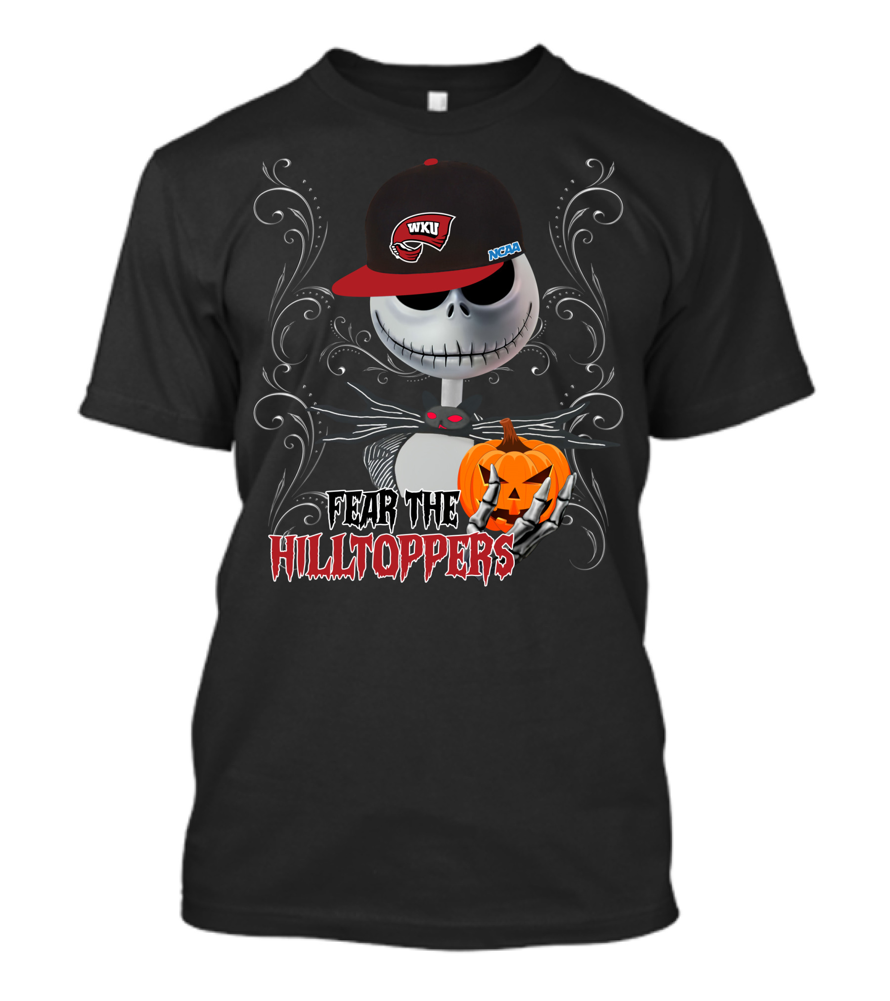 Fear The Hilltoppers WKU NCAA Halloween Jack Skellington With Pumpkin T-Shirt