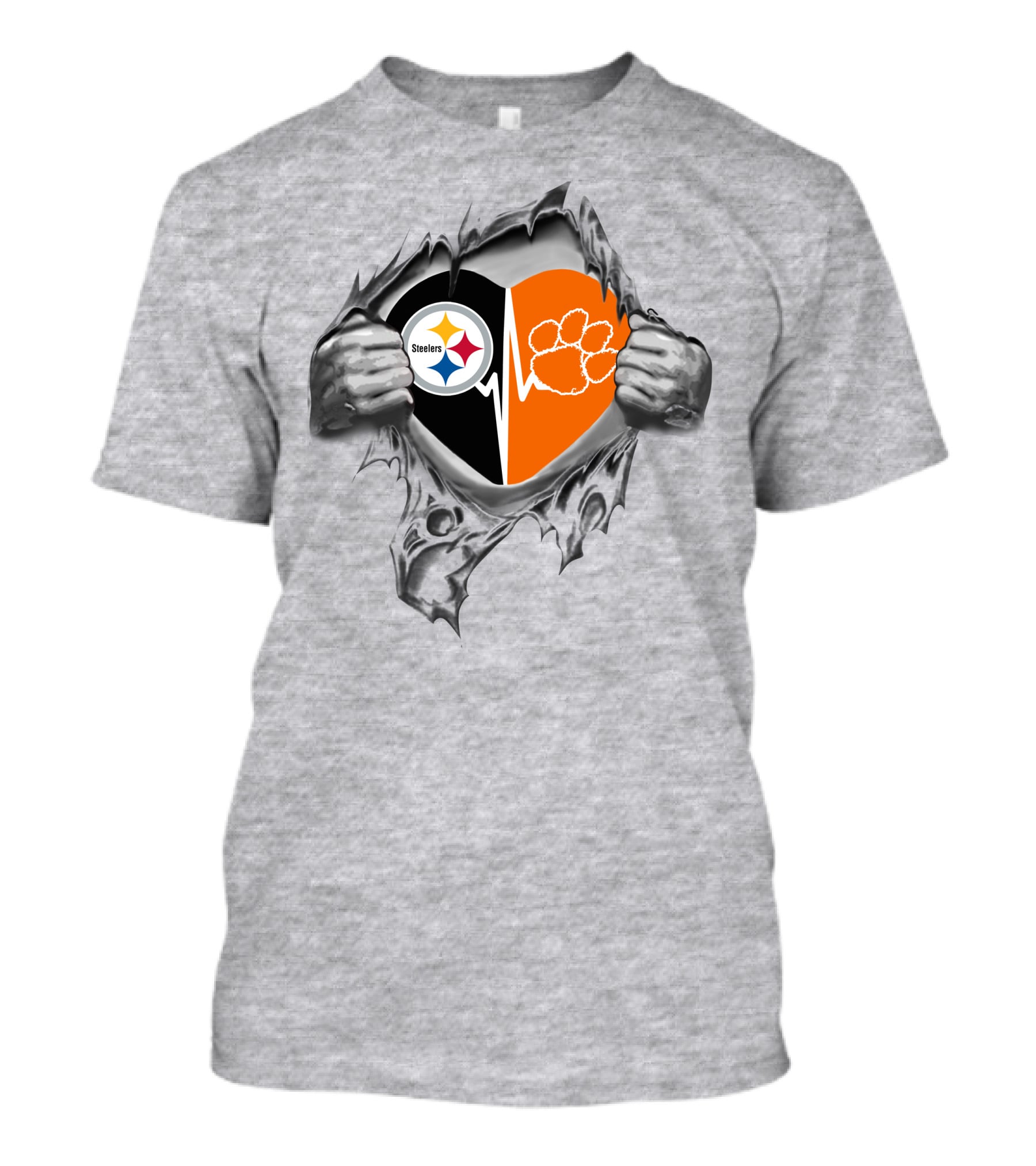 Steelers Clemson Tigers Heartbeat Split T-Shirt