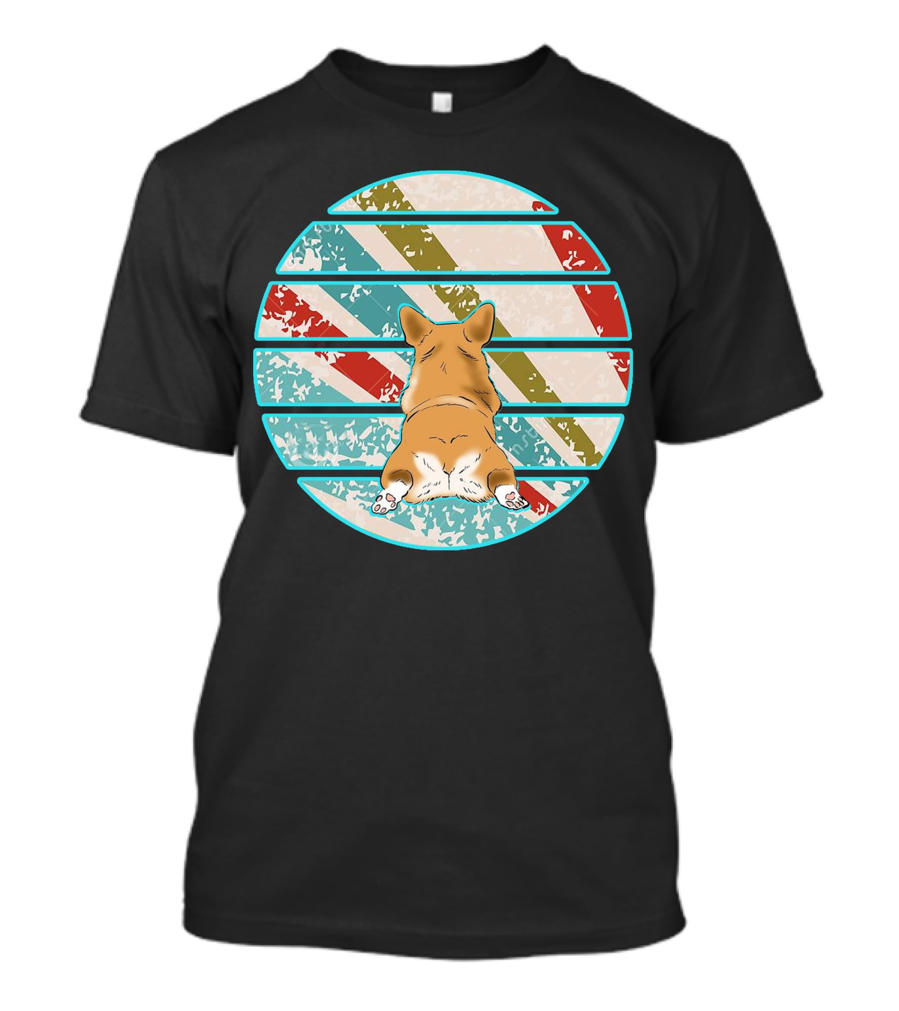 Welsh Corgi Retro Stripes Circle T-Shirt
