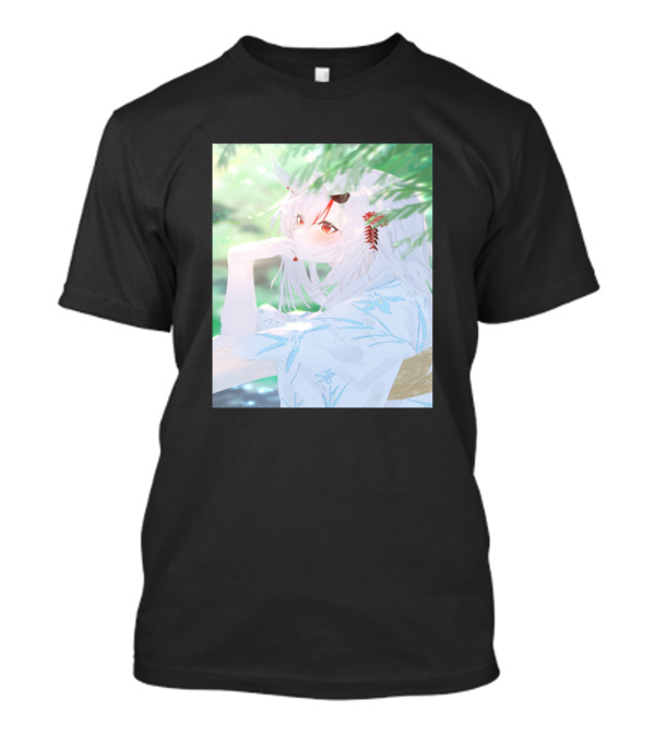 Nakiri Ayame Peaceful Nature Scene With Red Flowers And White Hair T-Shirt