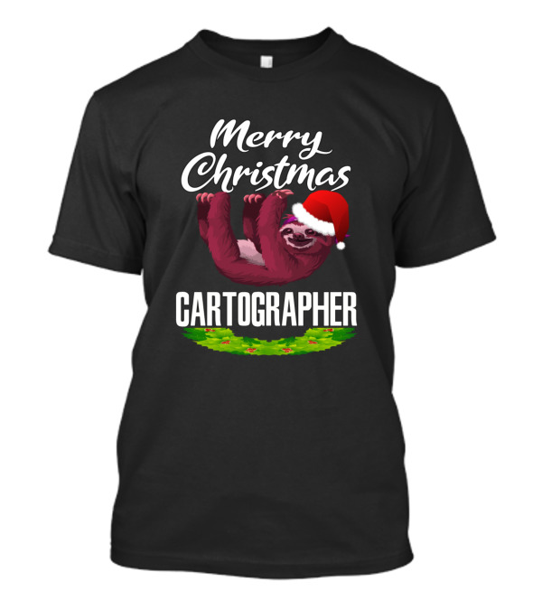 Merry Christmas Cartographer Sloth Santa Hat T-Shirt