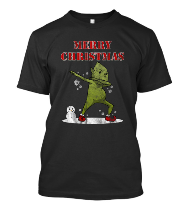 Merry Christmas Elf Dab With Snowman And Snowflakes T-Shirt