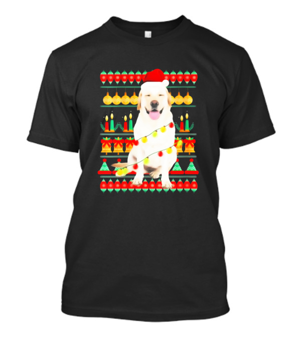 Labrador Christmas Lights Santa Hat Festive Candles Garland Dog Lovers T-Shirt