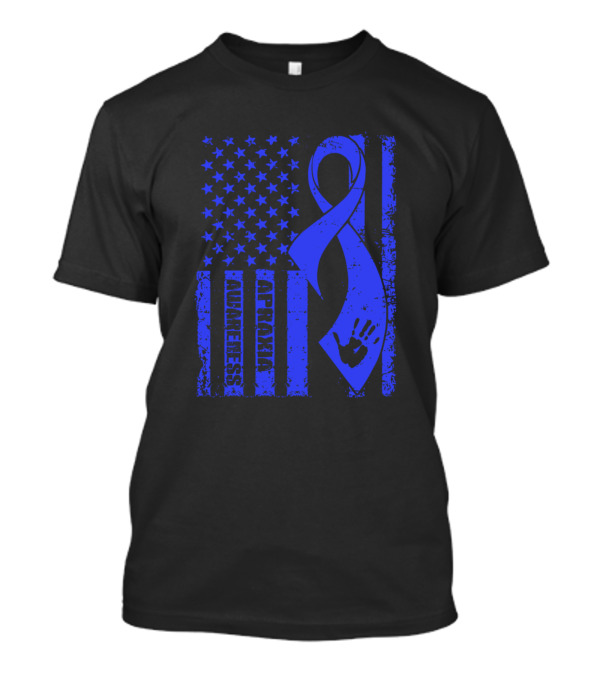American Flag With Blue Ribbon And Apraxia Awareness Text T-Shirt