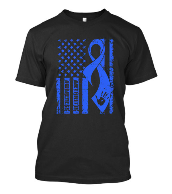 Arthritis Awareness Blue Ribbon Flag With Stars And Stripes Handprint T-Shirt