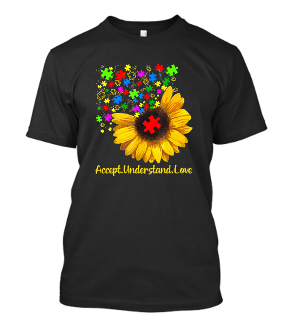 Autism Sunflower Accept Understand Love Puzzle Pieces T-Shirt